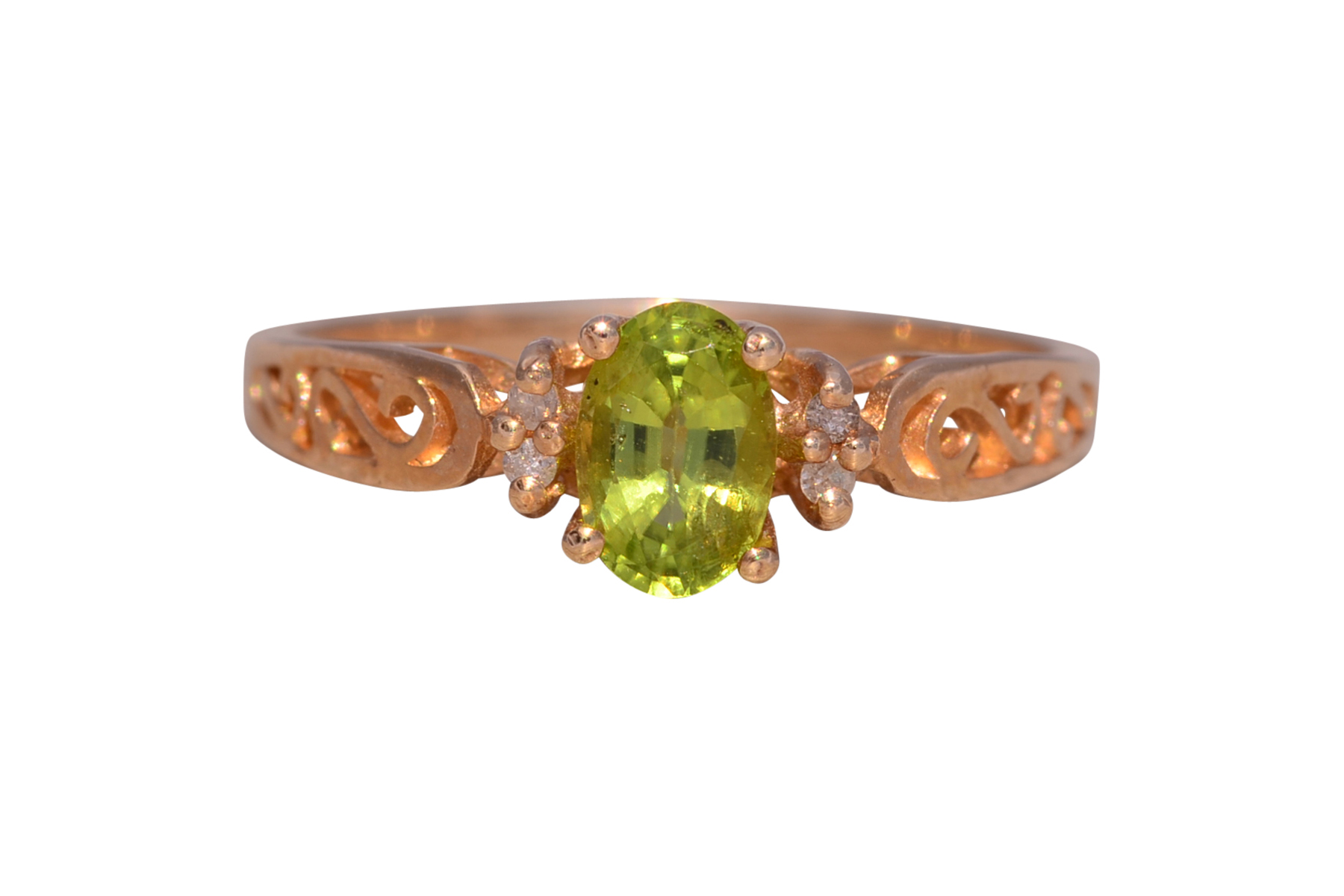 The Elara: Natural Peridot and Diamond Ring in 14K Yellow Gold