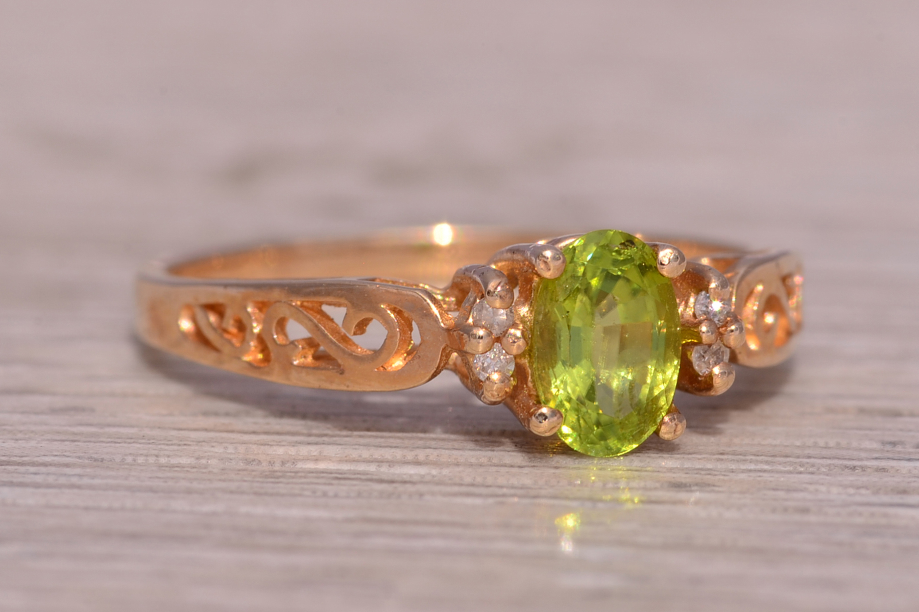 The Elara: Natural Peridot and Diamond Ring in 14K Yellow Gold - Image 6