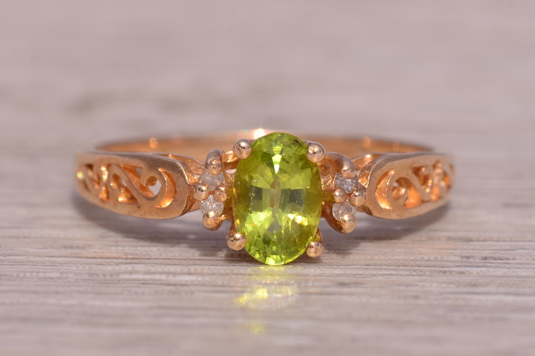 The Elara: Natural Peridot and Diamond Ring in 14K Yellow Gold - Image 7