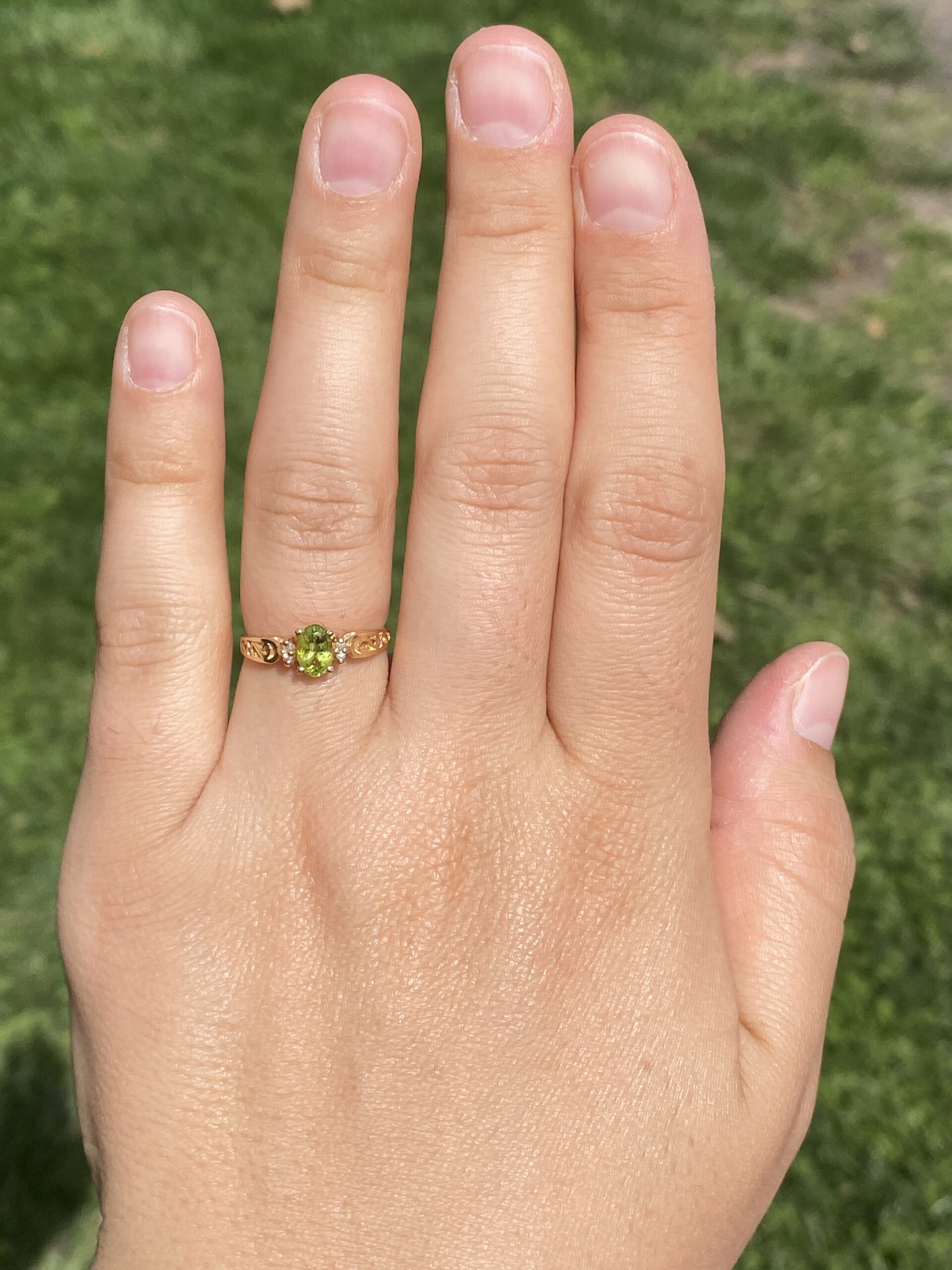 The Elara: Natural Peridot and Diamond Ring in 14K Yellow Gold - Image 8