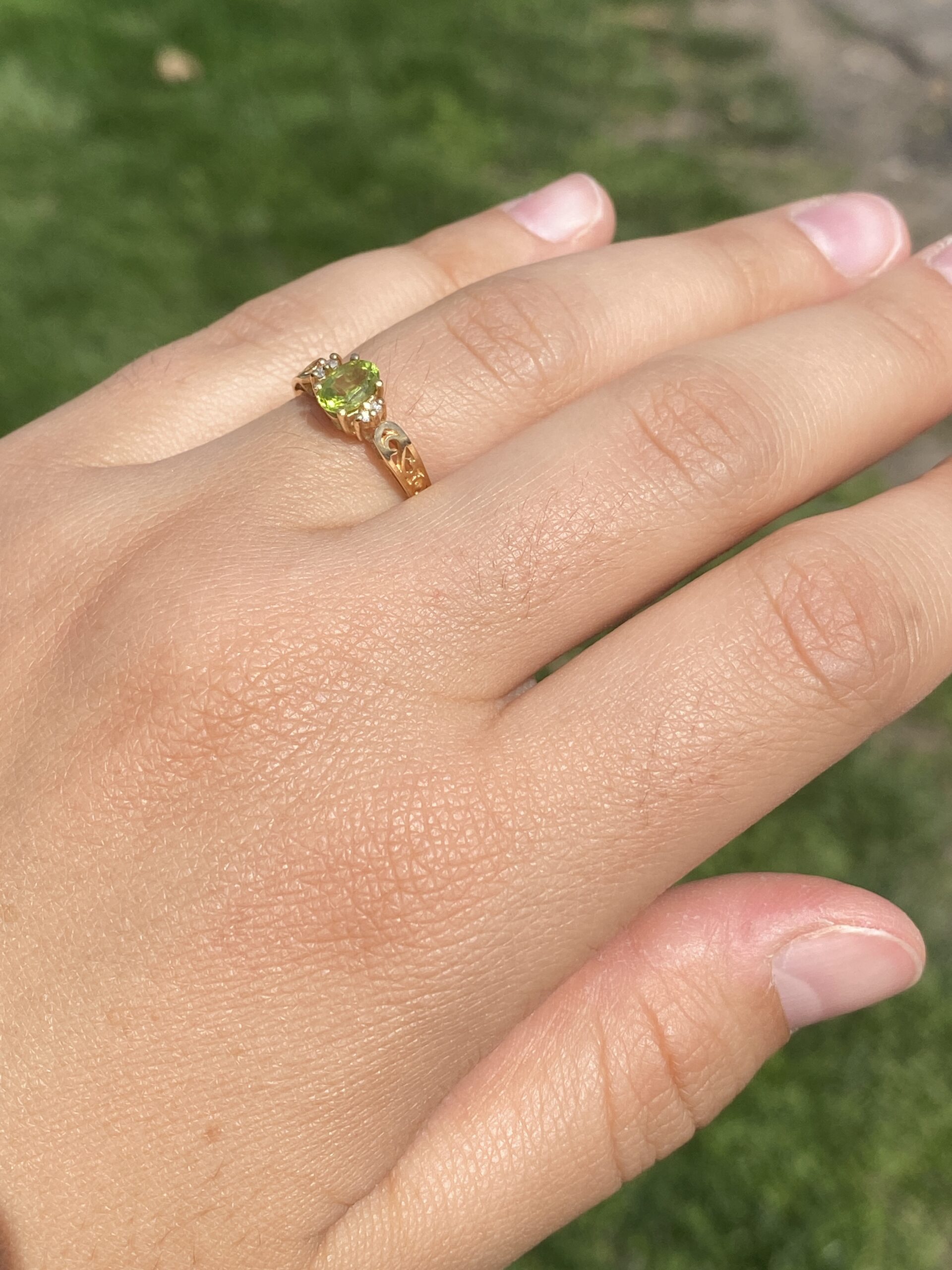 The Elara: Natural Peridot and Diamond Ring in 14K Yellow Gold - Image 9