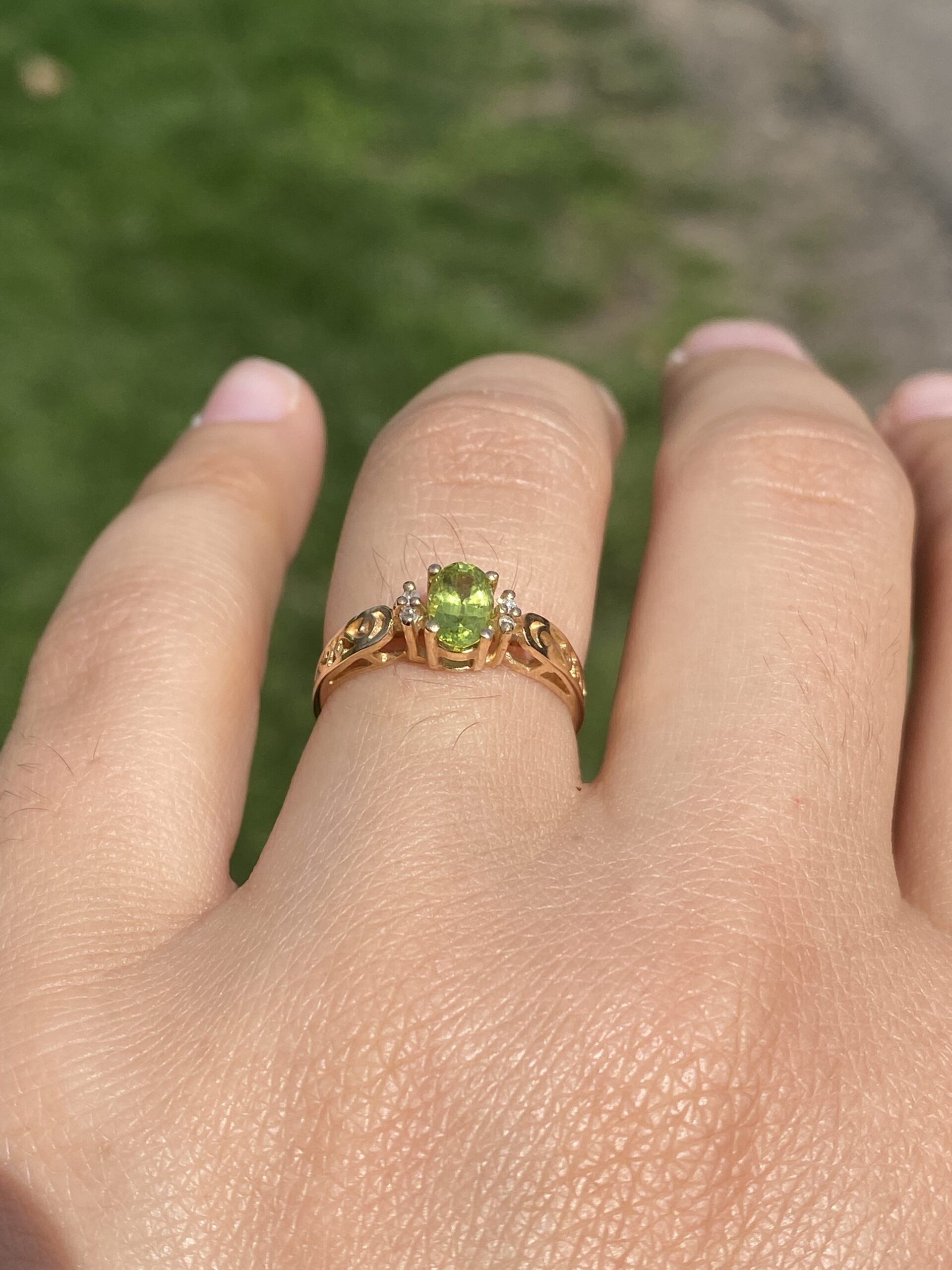 The Elara: Natural Peridot and Diamond Ring in 14K Yellow Gold - Image 10