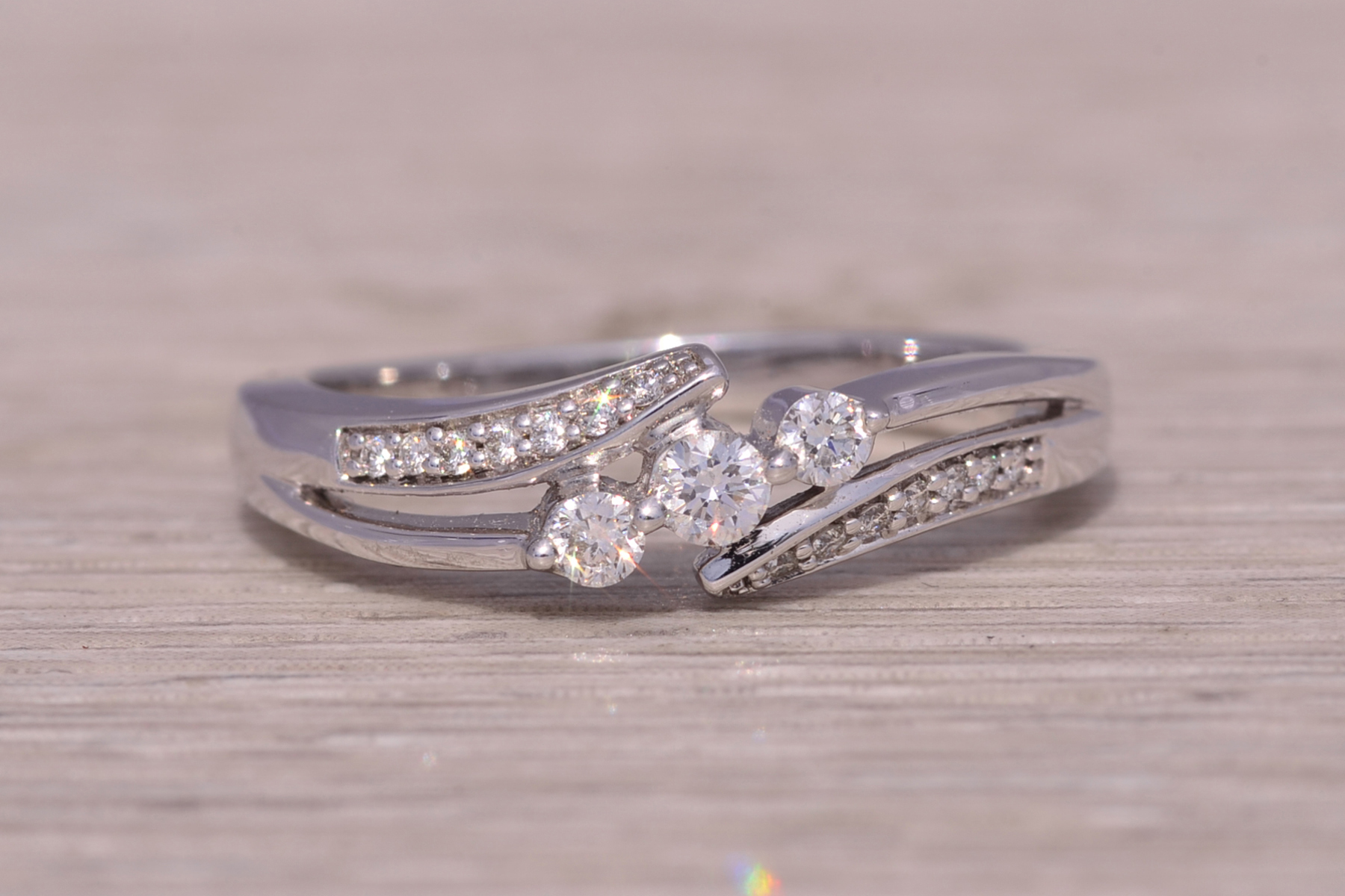 The Celestial Sweep: Past Present Future Natural Diamond Ring in White Gold - Image 2