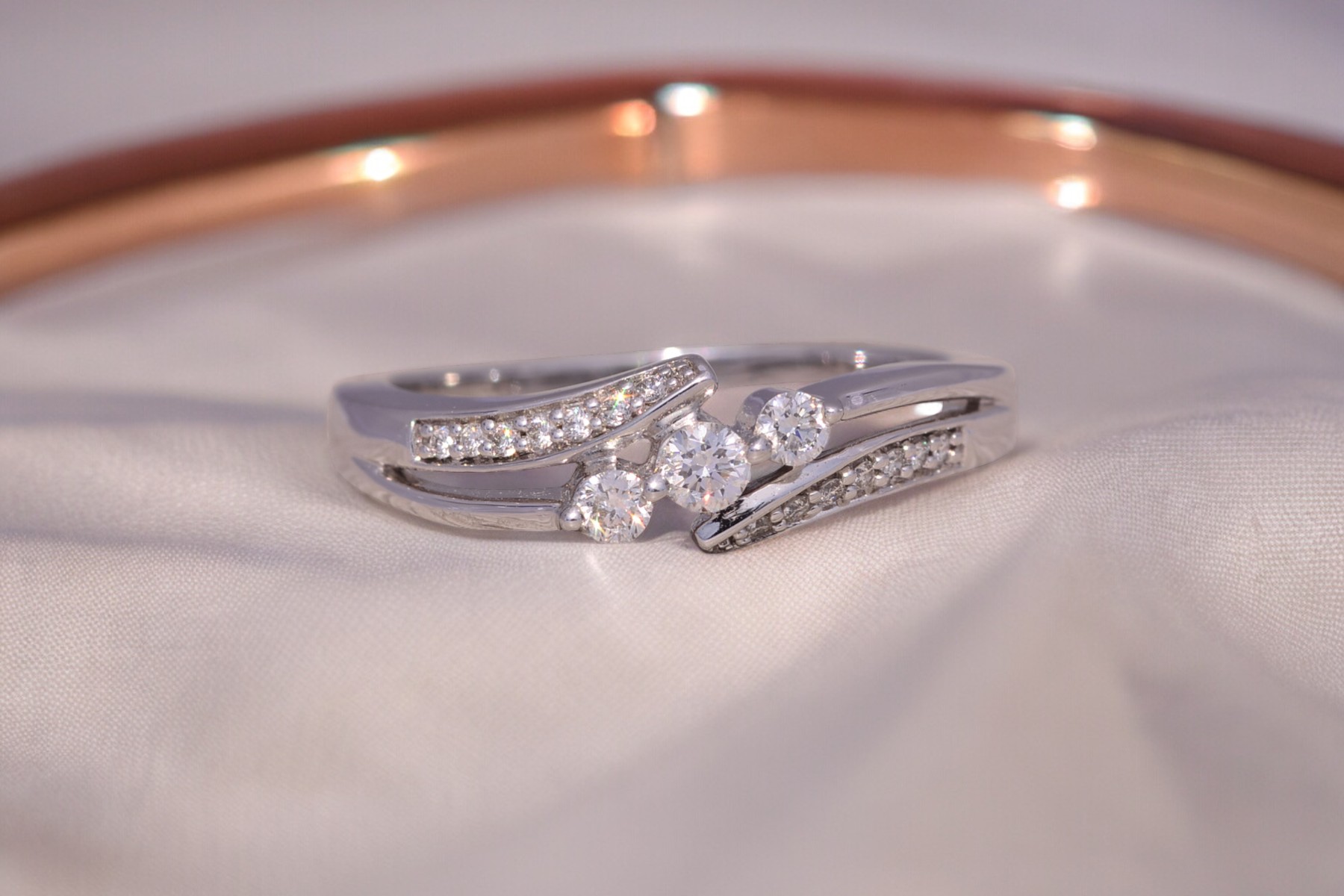 The Celestial Sweep: Past Present Future Natural Diamond Ring in White Gold - Image 11