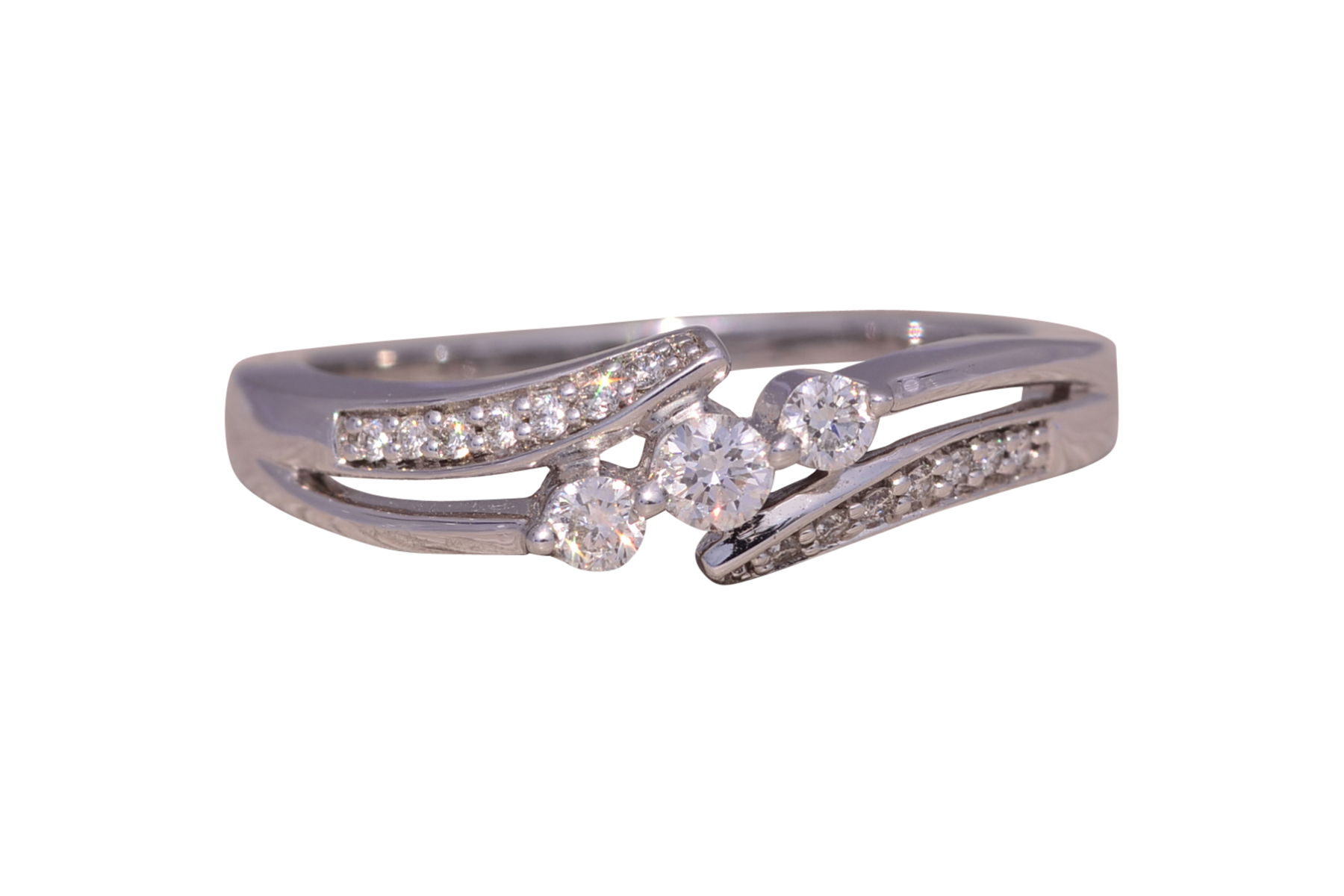 The Celestial Sweep: Past Present Future Natural Diamond Ring in White Gold
