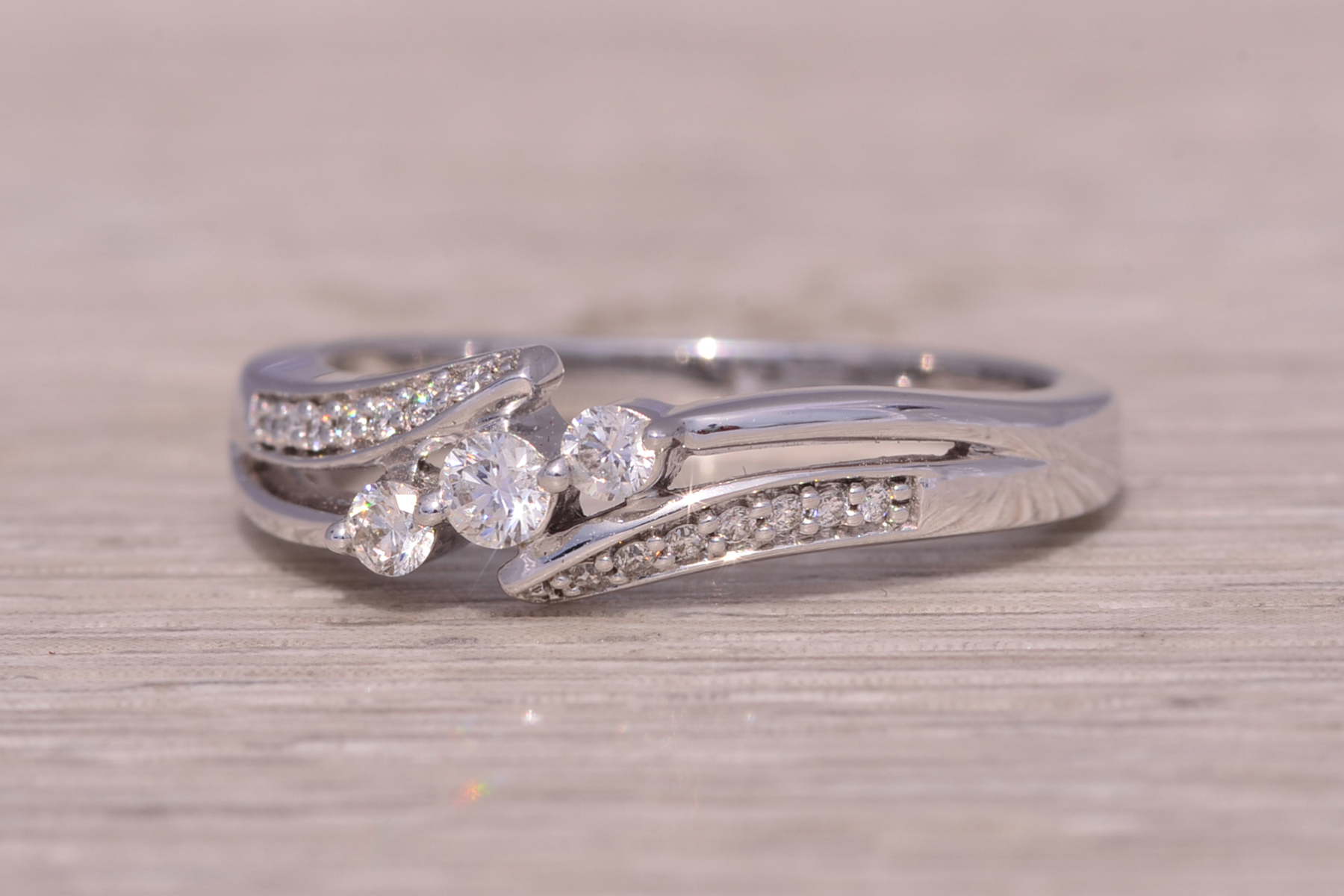 The Celestial Sweep: Past Present Future Natural Diamond Ring in White Gold - Image 3