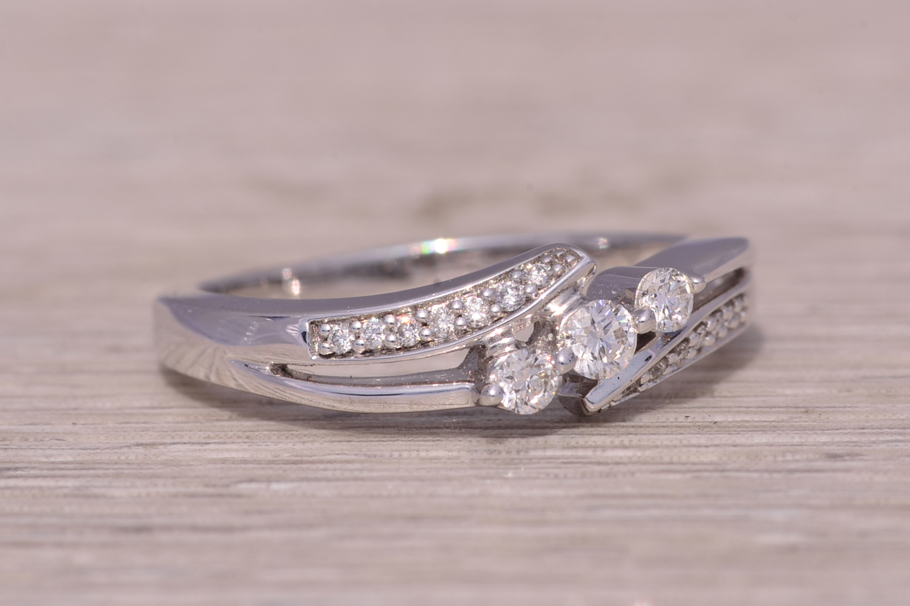 The Celestial Sweep: Past Present Future Natural Diamond Ring in White Gold - Image 6