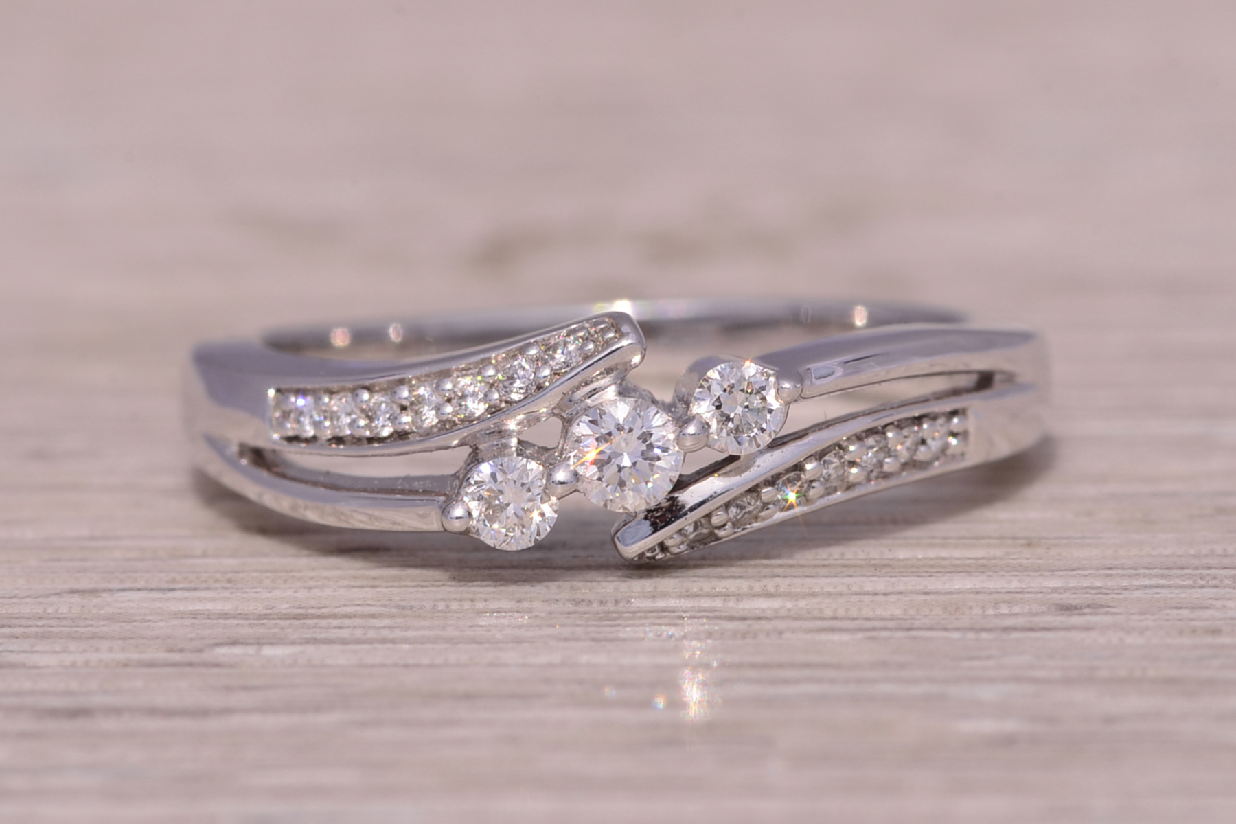 The Celestial Sweep: Past Present Future Natural Diamond Ring in White Gold - Image 7