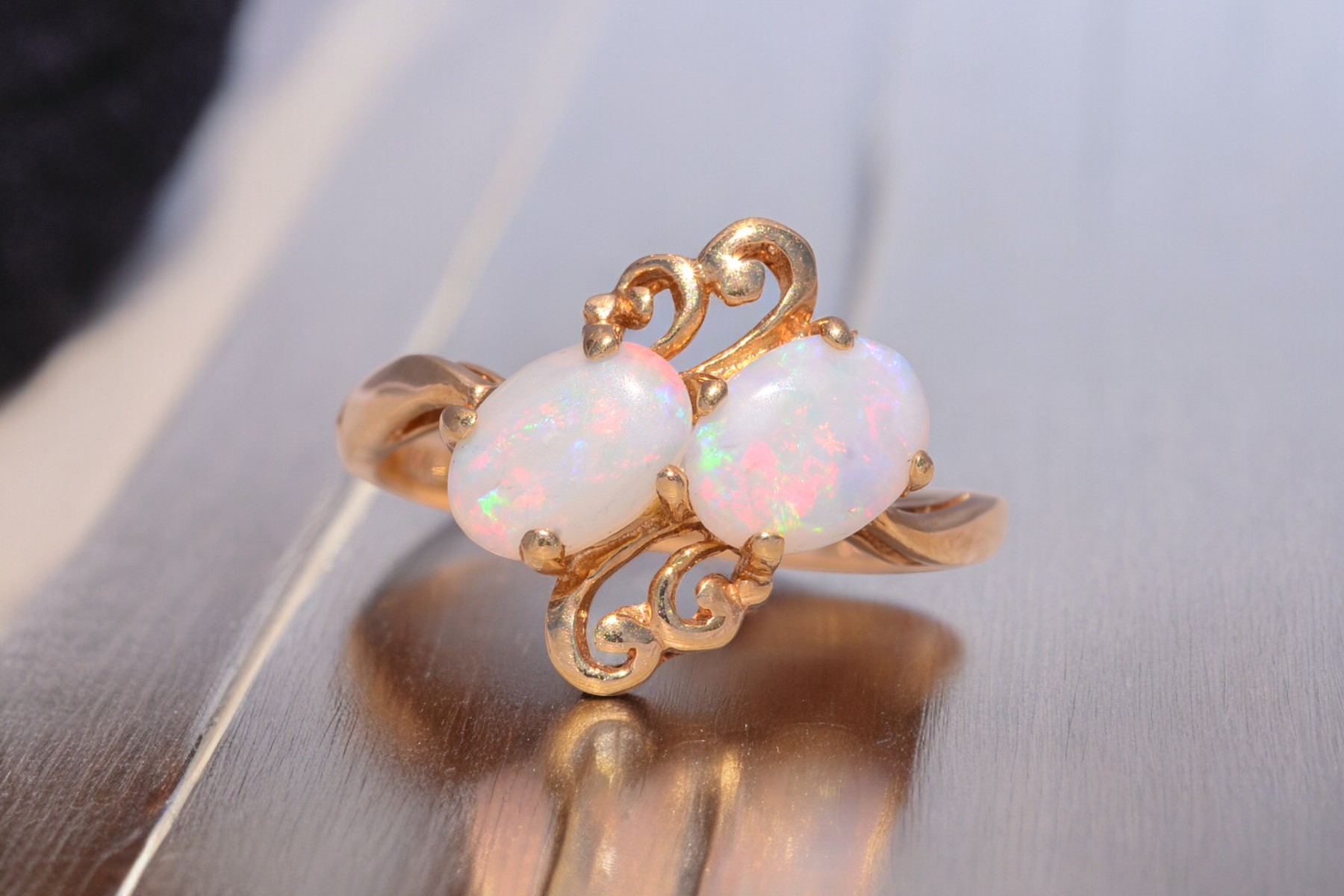 The Thunder: Toi et Moi Opal Ring in Yellow Gold - Image 11