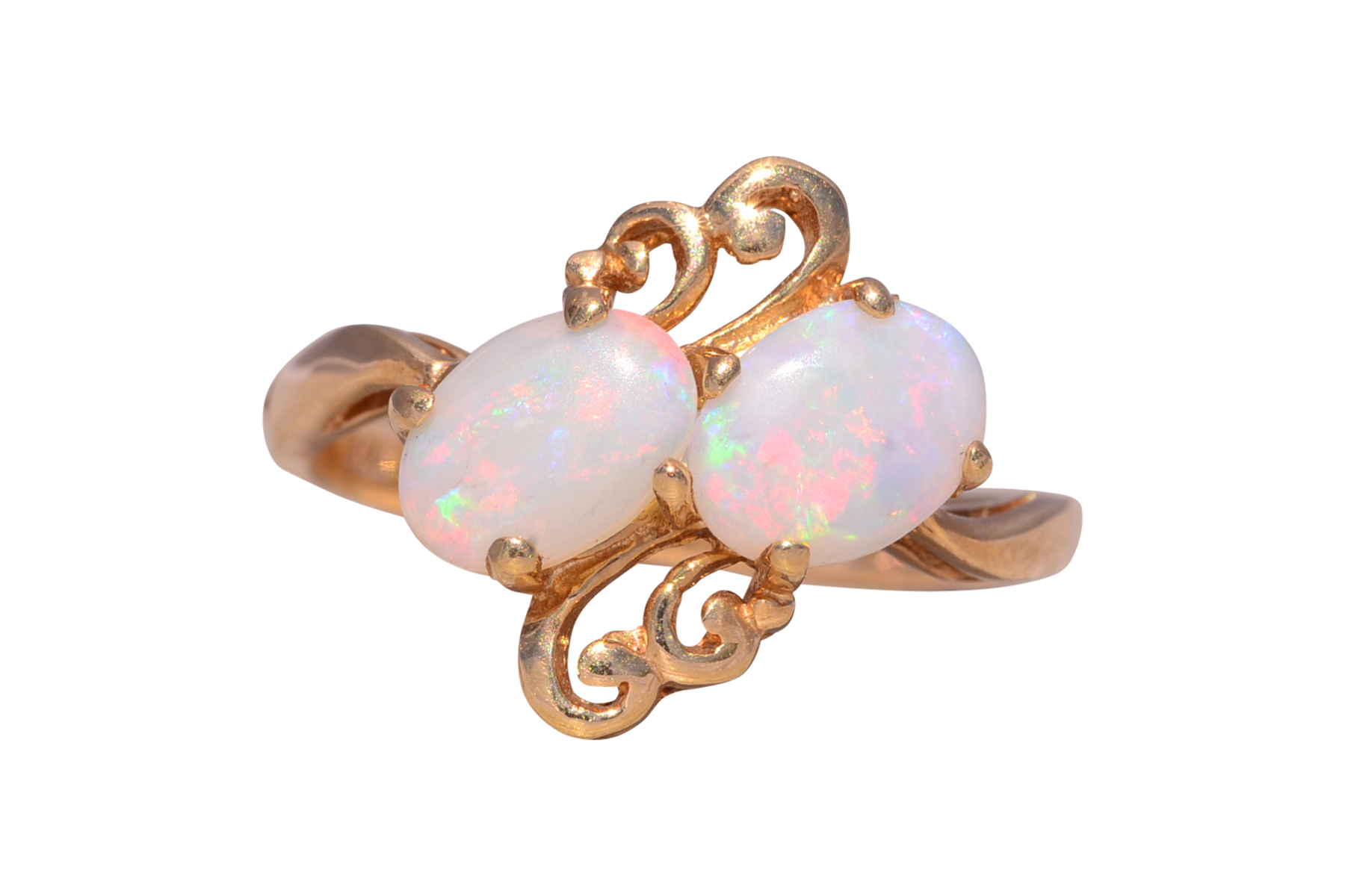 The Thunder: Toi et Moi Opal Ring in Yellow Gold