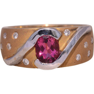 The Aurora: Pink Tourmaline and Diamond Ring in 14K White and Yellow Gold