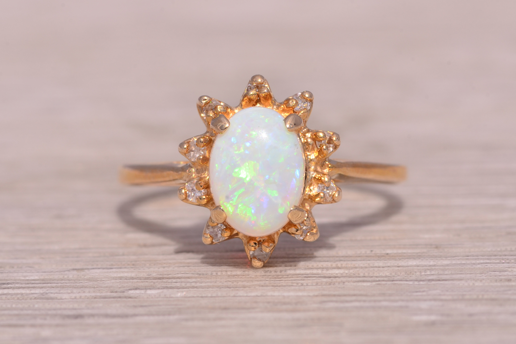 SOLD - The Buckal: Natural Australian Opal and Diamond Ring in Yellow Gold - Image 2