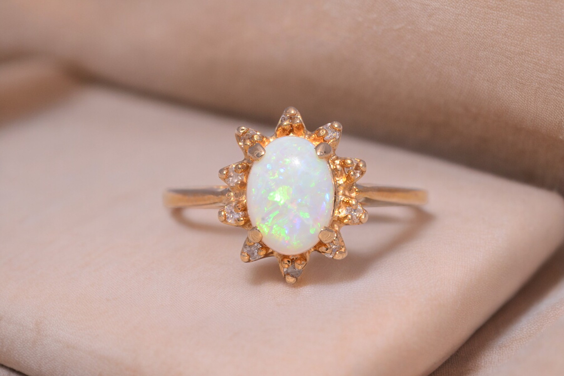 SOLD - The Buckal: Natural Australian Opal and Diamond Ring in Yellow Gold - Image 11
