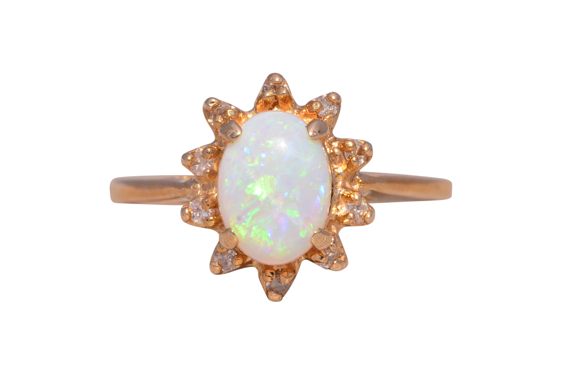SOLD - The Buckal: Natural Australian Opal and Diamond Ring in Yellow Gold