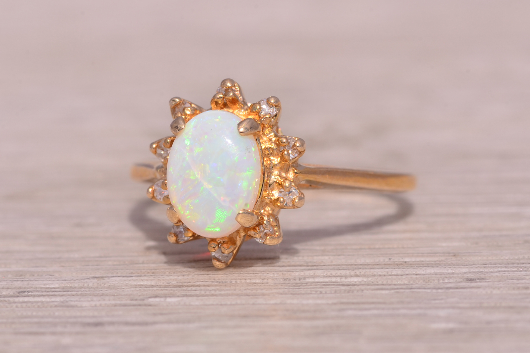 SOLD - The Buckal: Natural Australian Opal and Diamond Ring in Yellow Gold - Image 3