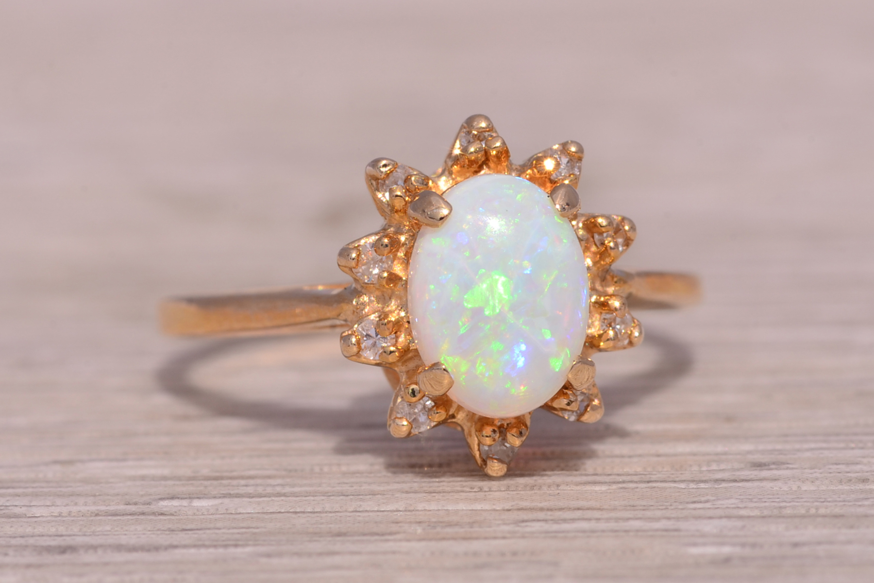 SOLD - The Buckal: Natural Australian Opal and Diamond Ring in Yellow Gold - Image 6