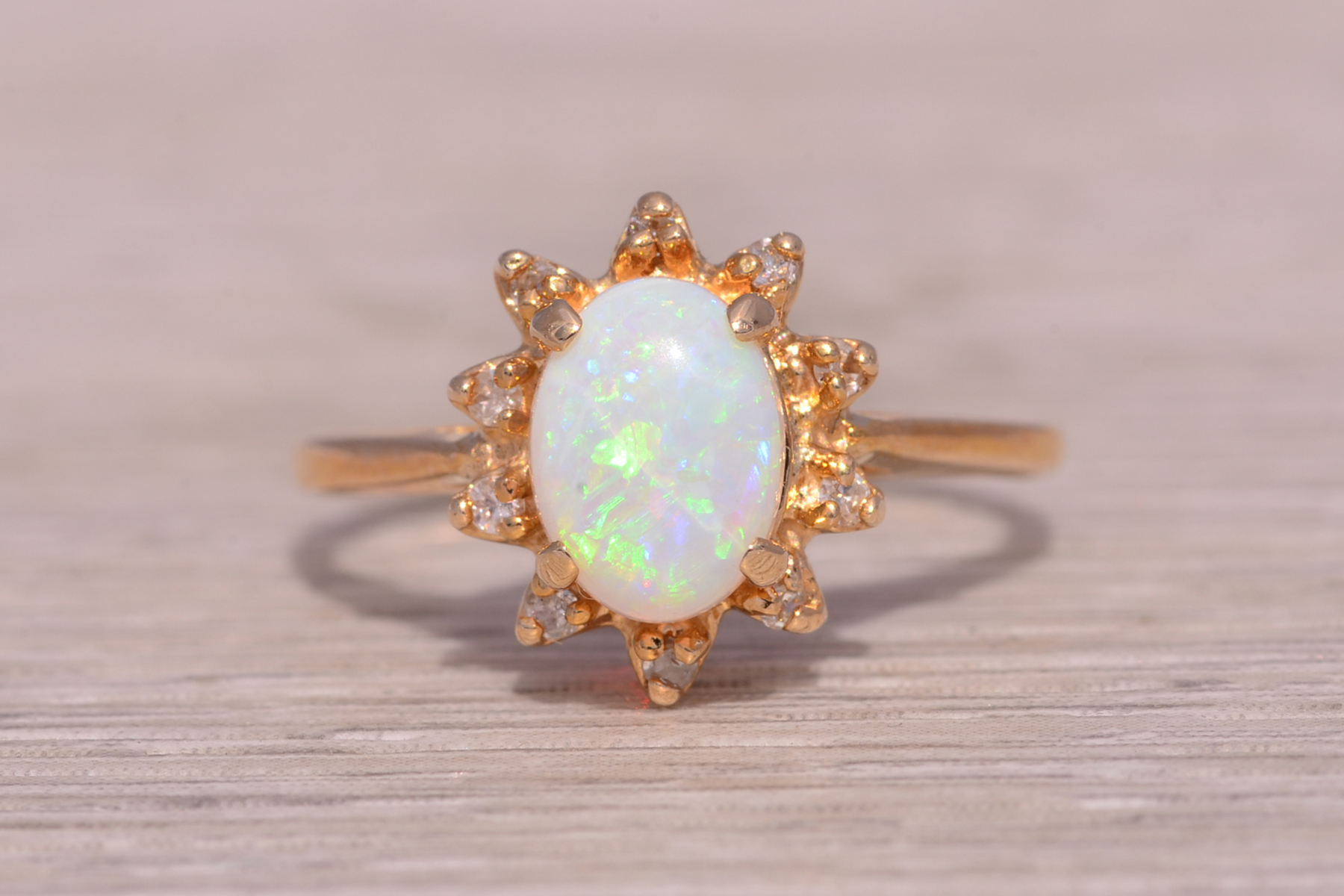 SOLD - The Buckal: Natural Australian Opal and Diamond Ring in Yellow Gold - Image 7