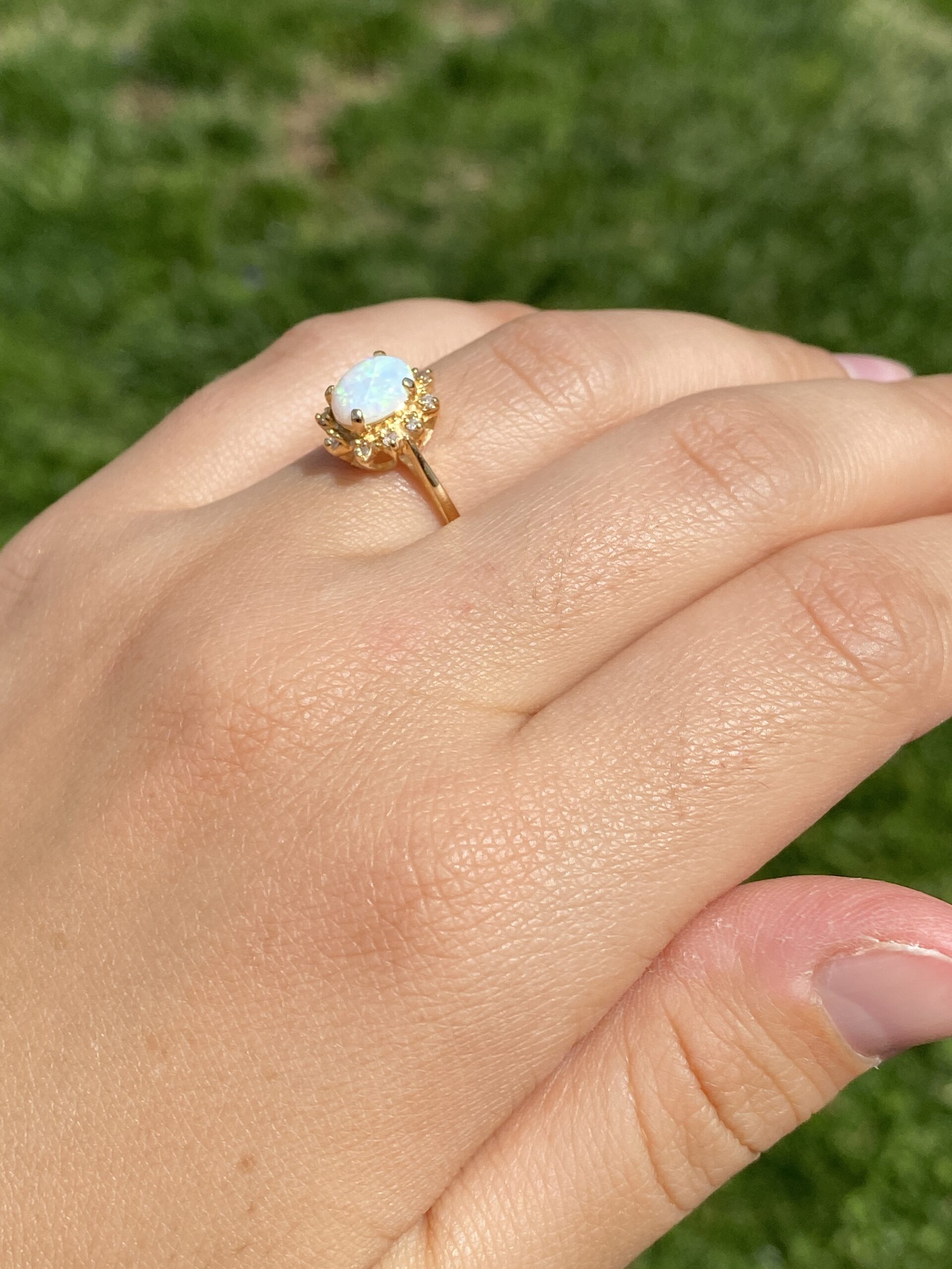 SOLD - The Buckal: Natural Australian Opal and Diamond Ring in Yellow Gold - Image 9