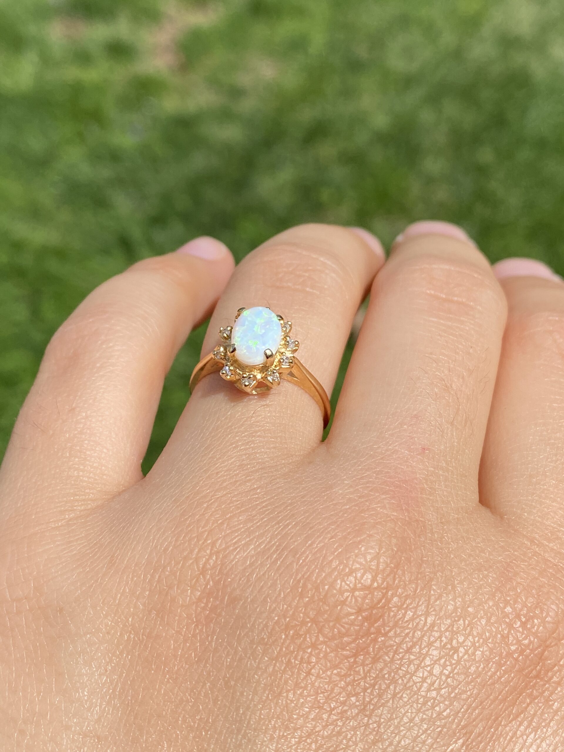 SOLD - The Buckal: Natural Australian Opal and Diamond Ring in Yellow Gold - Image 10