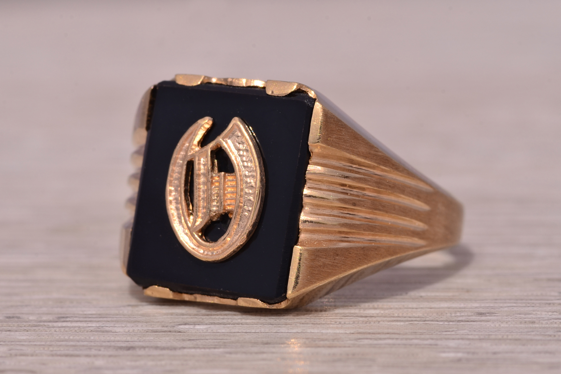 The Dati: Vintage Gentleman's Onyx and Carved D Initial Cocktail Ring in Yellow Gold - Image 3