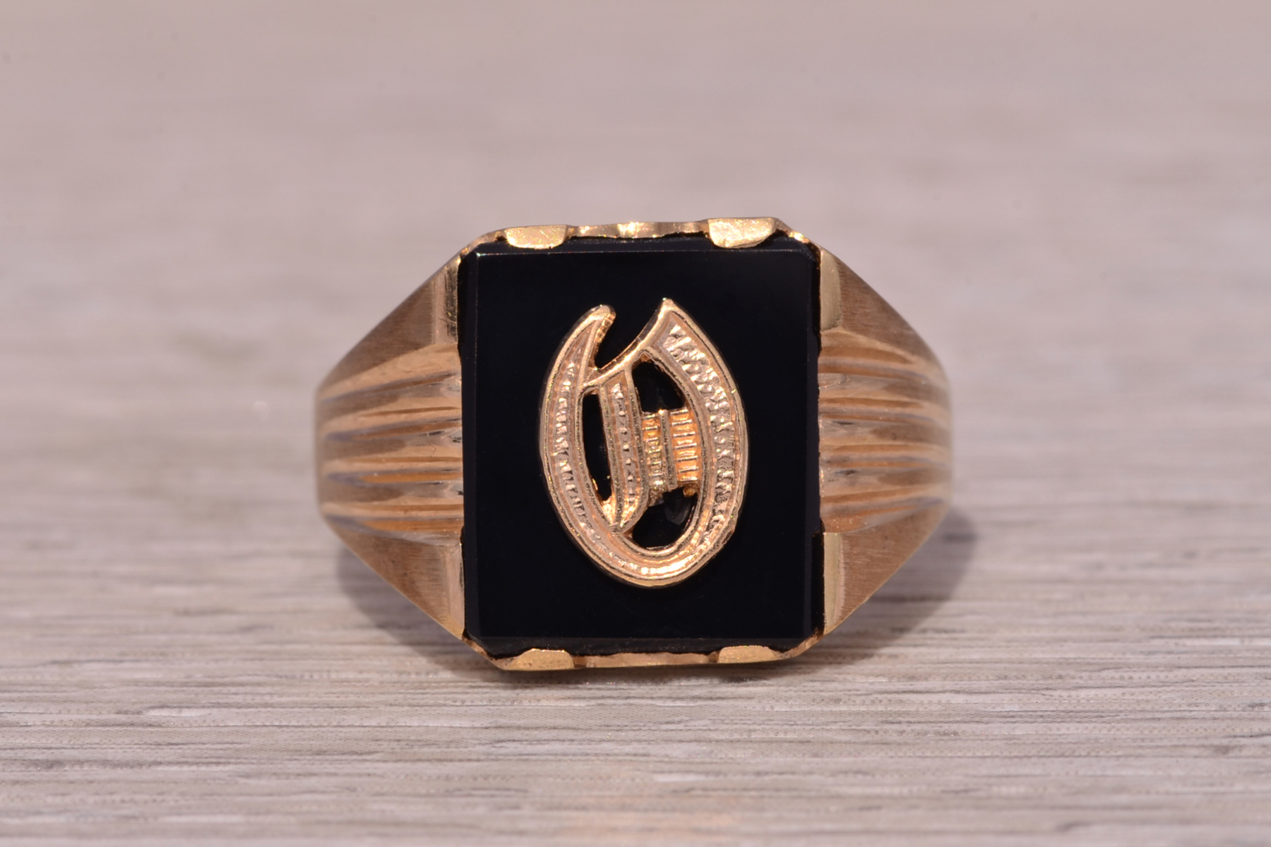 The Dati: Vintage Gentleman's Onyx and Carved D Initial Cocktail Ring in Yellow Gold - Image 7
