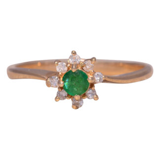 SOLD - The Emerald Blossom: Emerald and Natural Diamond Ring in Yellow Gold
