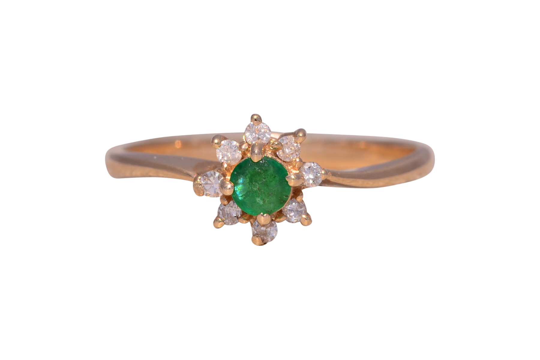 SOLD - The Emerald Blossom: Emerald and Natural Diamond Ring in Yellow Gold