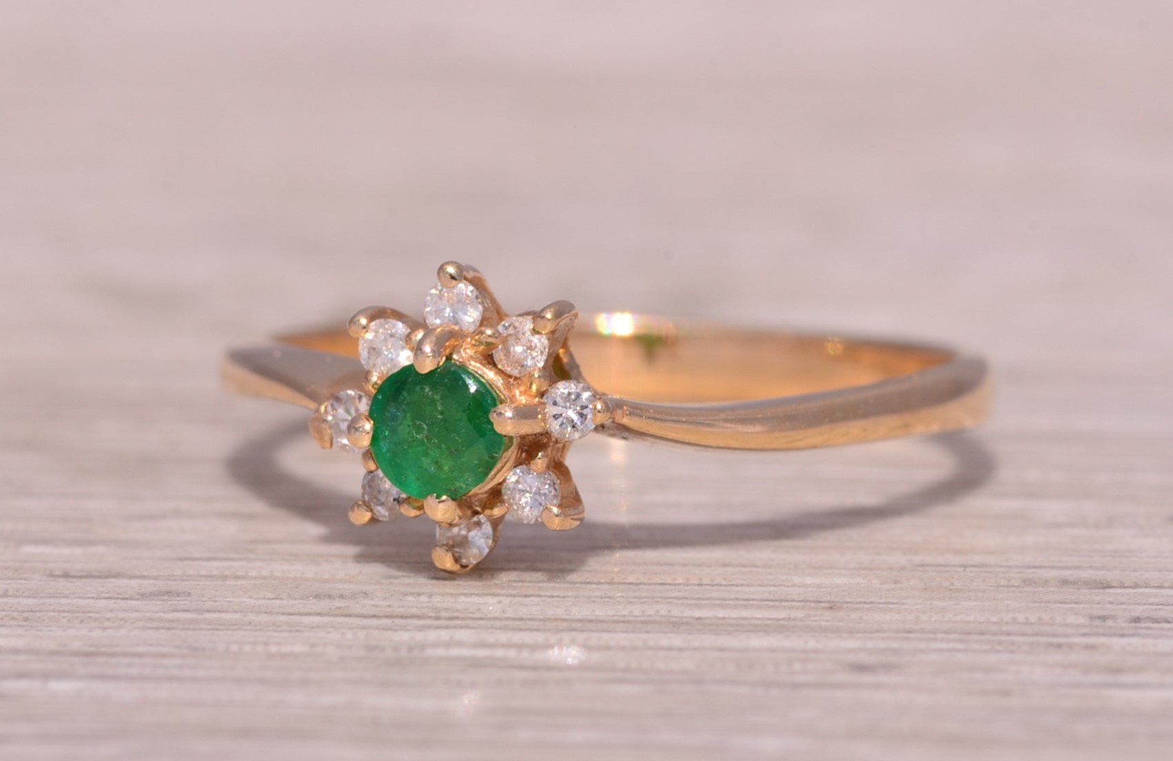 SOLD - The Emerald Blossom: Emerald and Natural Diamond Ring in Yellow Gold - Image 3