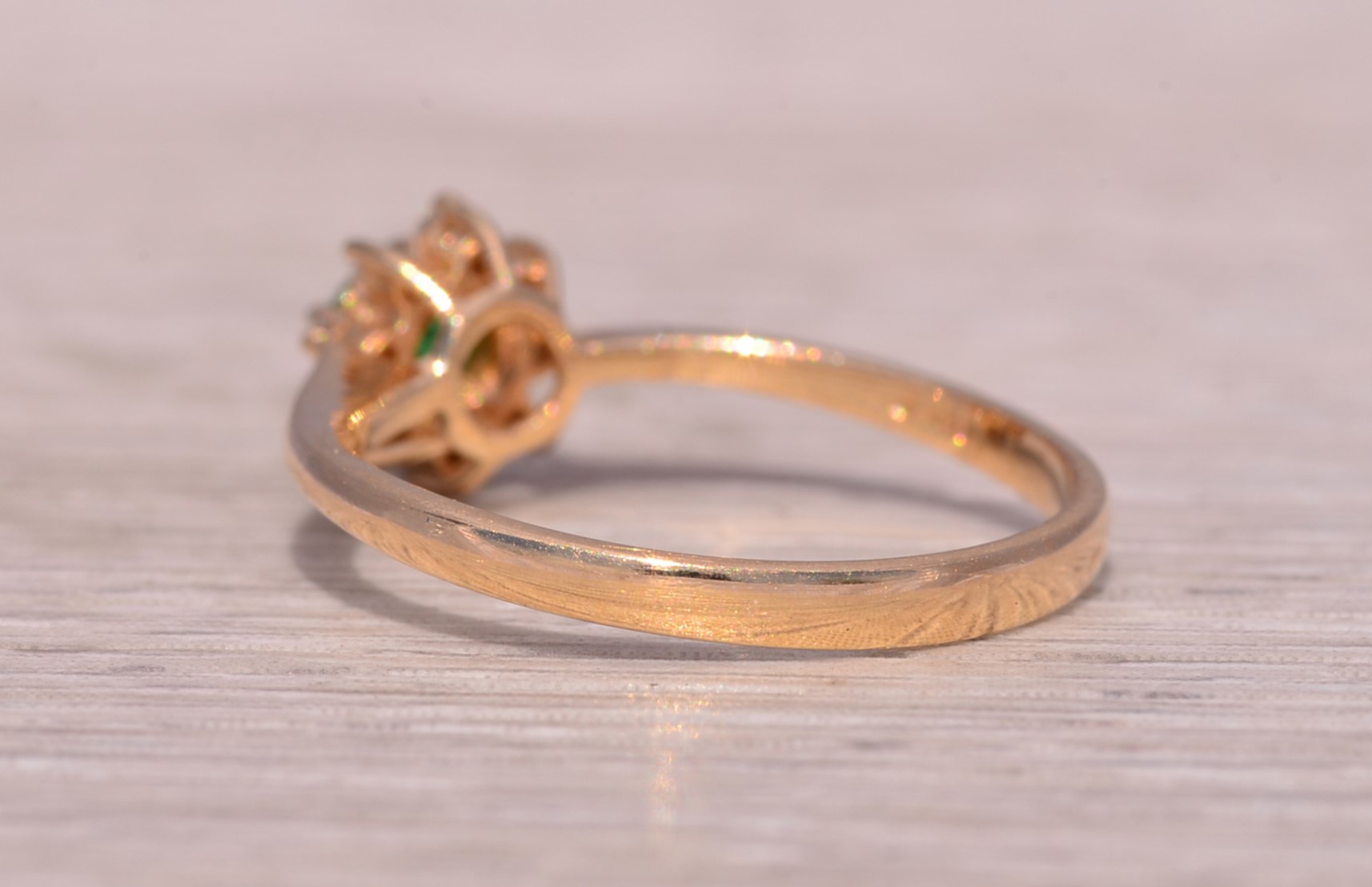 SOLD - The Emerald Blossom: Emerald and Natural Diamond Ring in Yellow Gold - Image 4