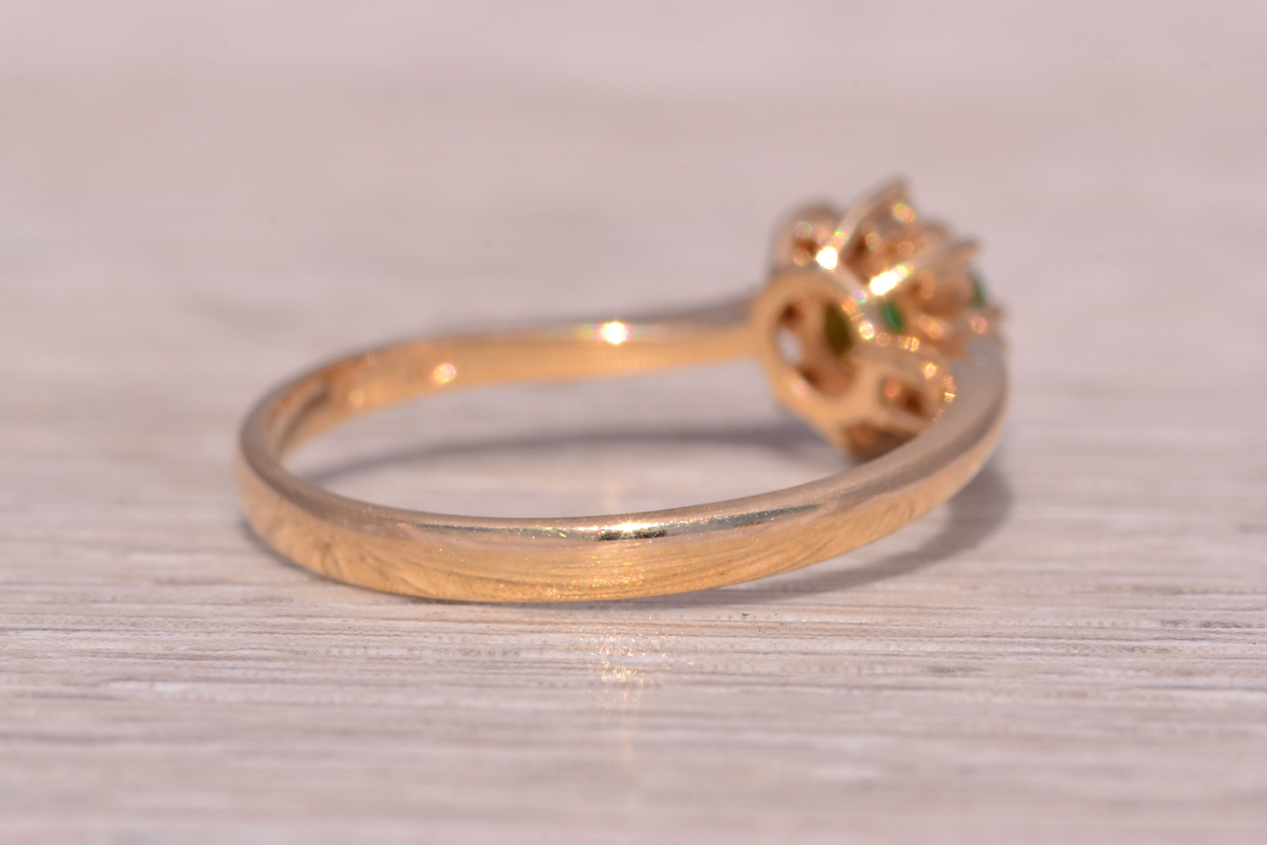 SOLD - The Emerald Blossom: Emerald and Natural Diamond Ring in Yellow Gold - Image 5
