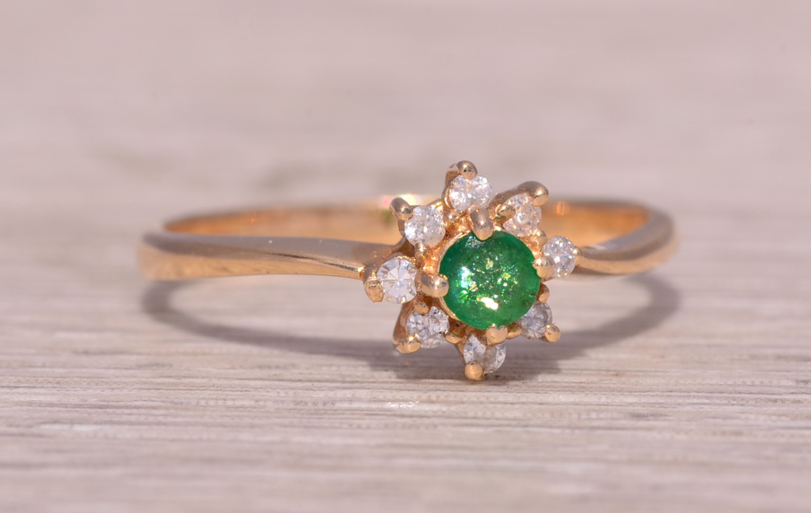 SOLD - The Emerald Blossom: Emerald and Natural Diamond Ring in Yellow Gold - Image 6