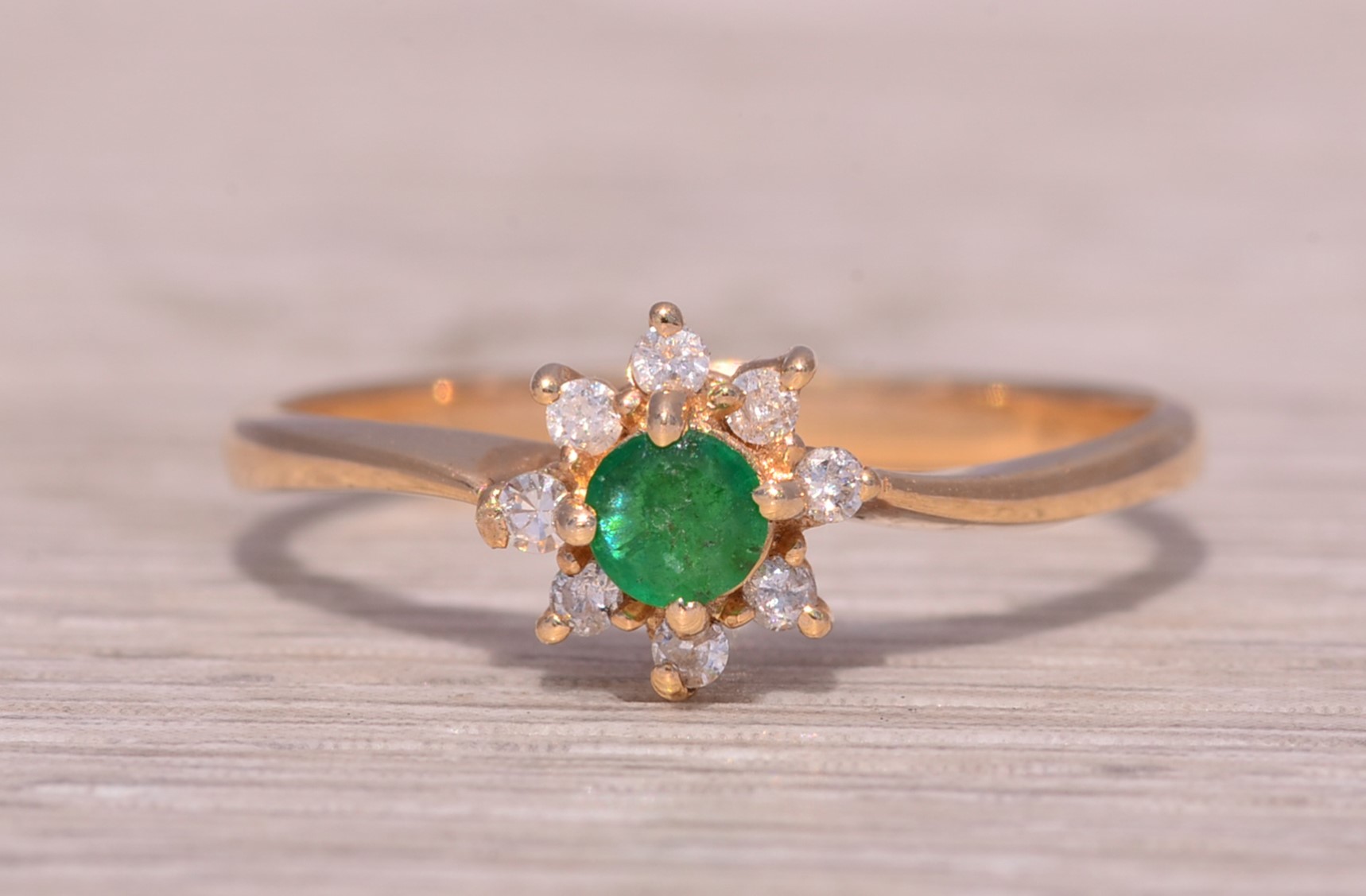 SOLD - The Emerald Blossom: Emerald and Natural Diamond Ring in Yellow Gold - Image 7
