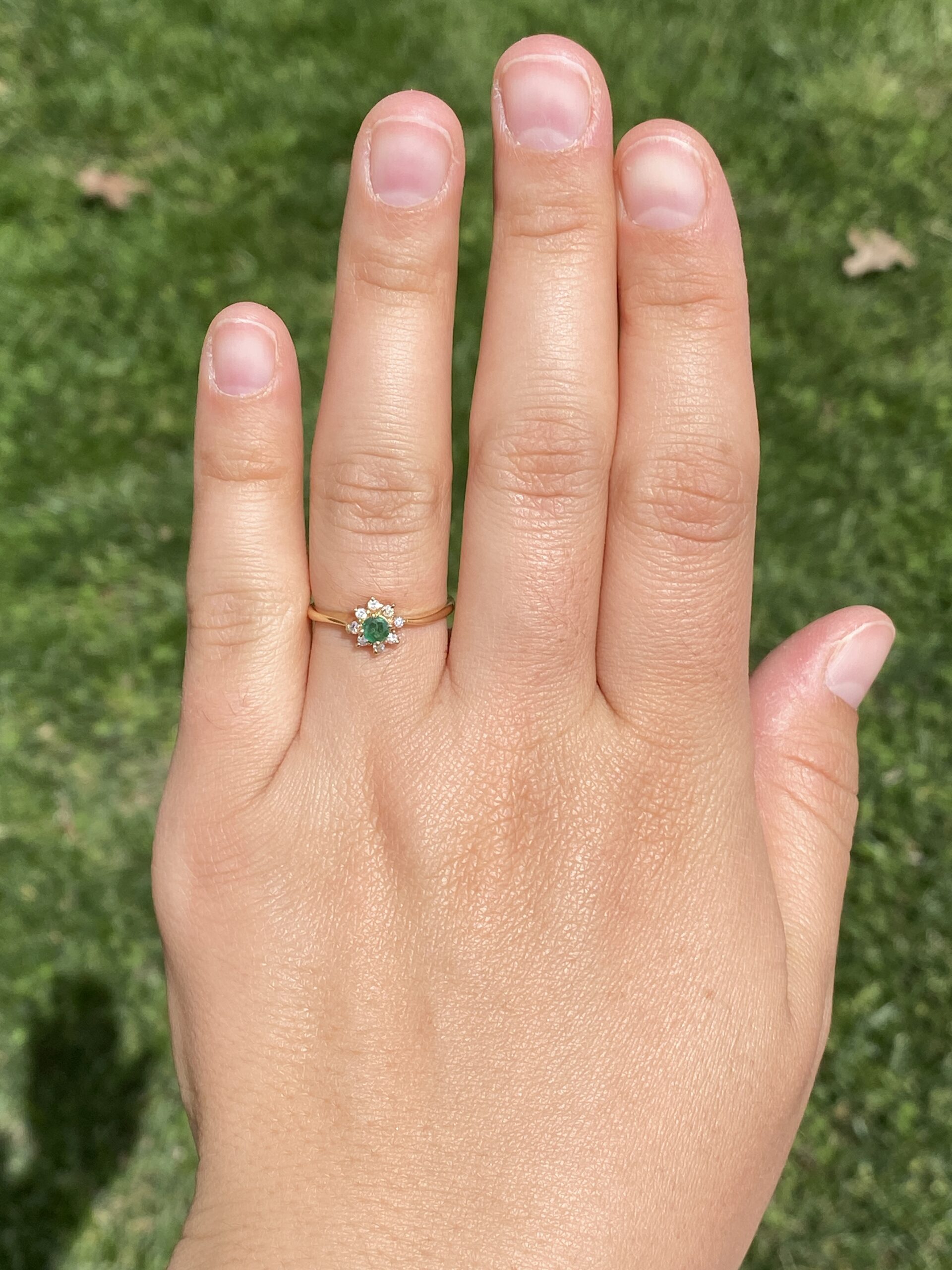 SOLD - The Emerald Blossom: Emerald and Natural Diamond Ring in Yellow Gold - Image 8