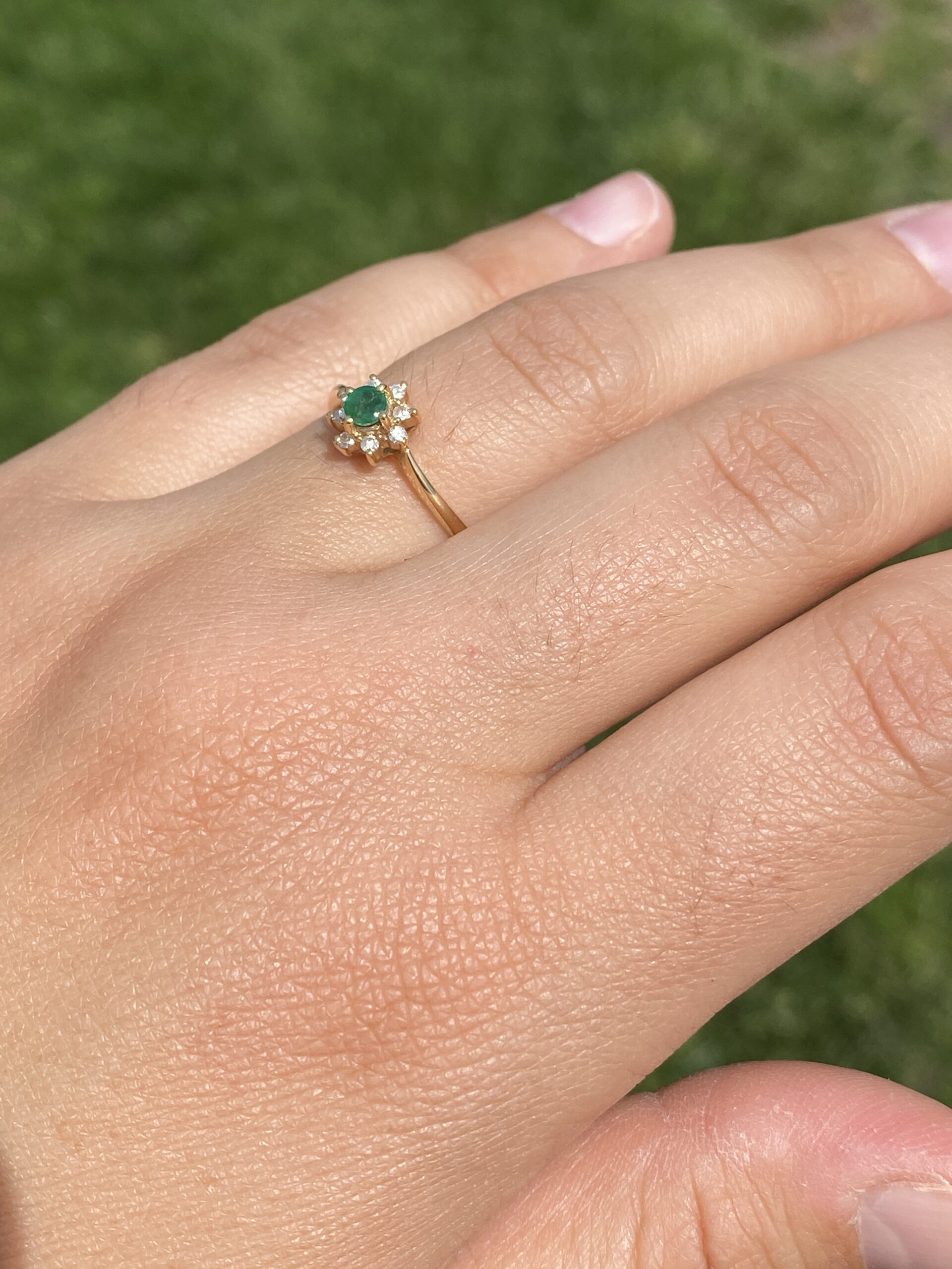SOLD - The Emerald Blossom: Emerald and Natural Diamond Ring in Yellow Gold - Image 9