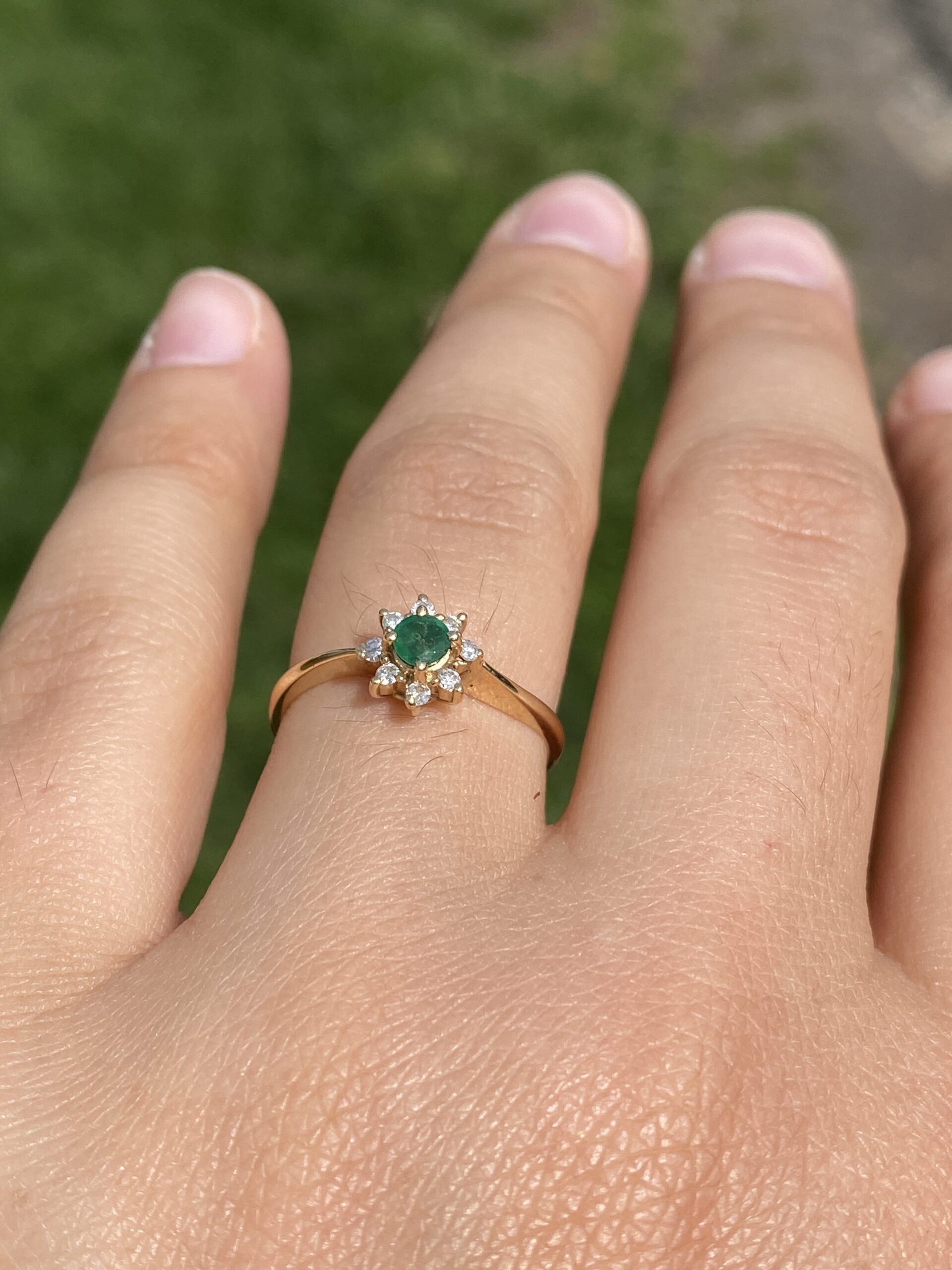 SOLD - The Emerald Blossom: Emerald and Natural Diamond Ring in Yellow Gold - Image 10