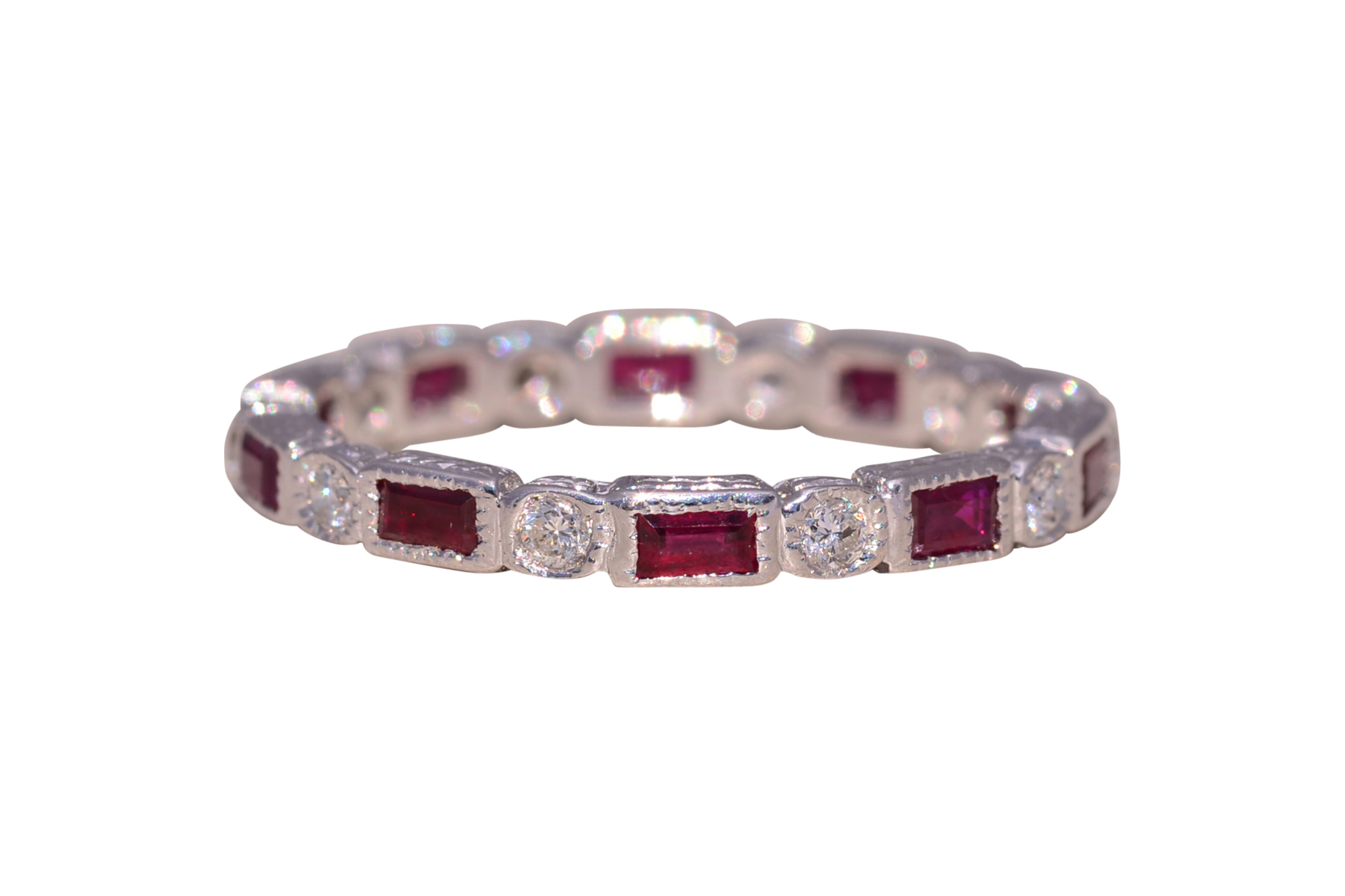 SOLD - The Scarlet Spark: Ruby and Natural Diamond Eternity Band in White Gold