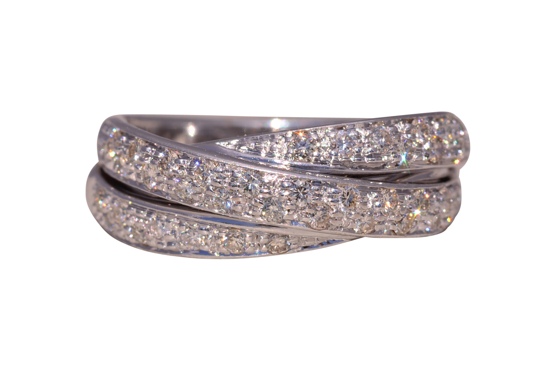 The Milano Twist: Italian Diamond Crossover Ring in White Gold