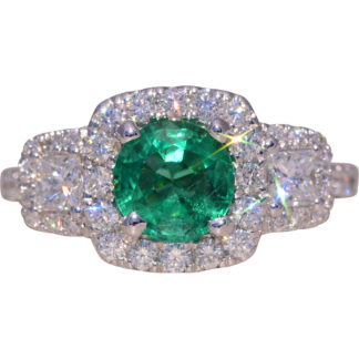 The Emerald Glow: Emerald and Natural Diamond Ring in White Gold