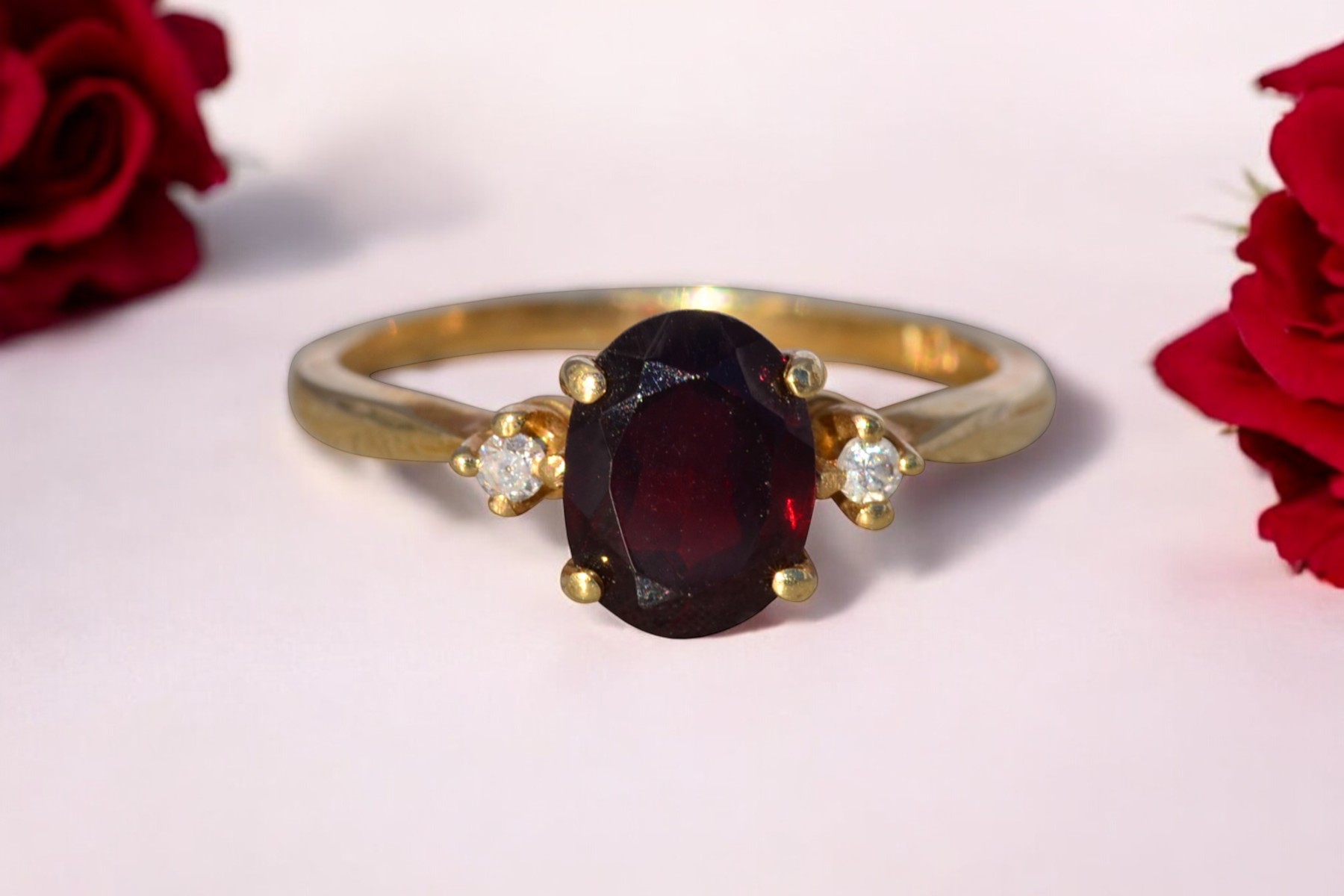 The Crimson Ember: Vintage Garnet & Diamond Ring in 14k Yellow Gold - Image 11
