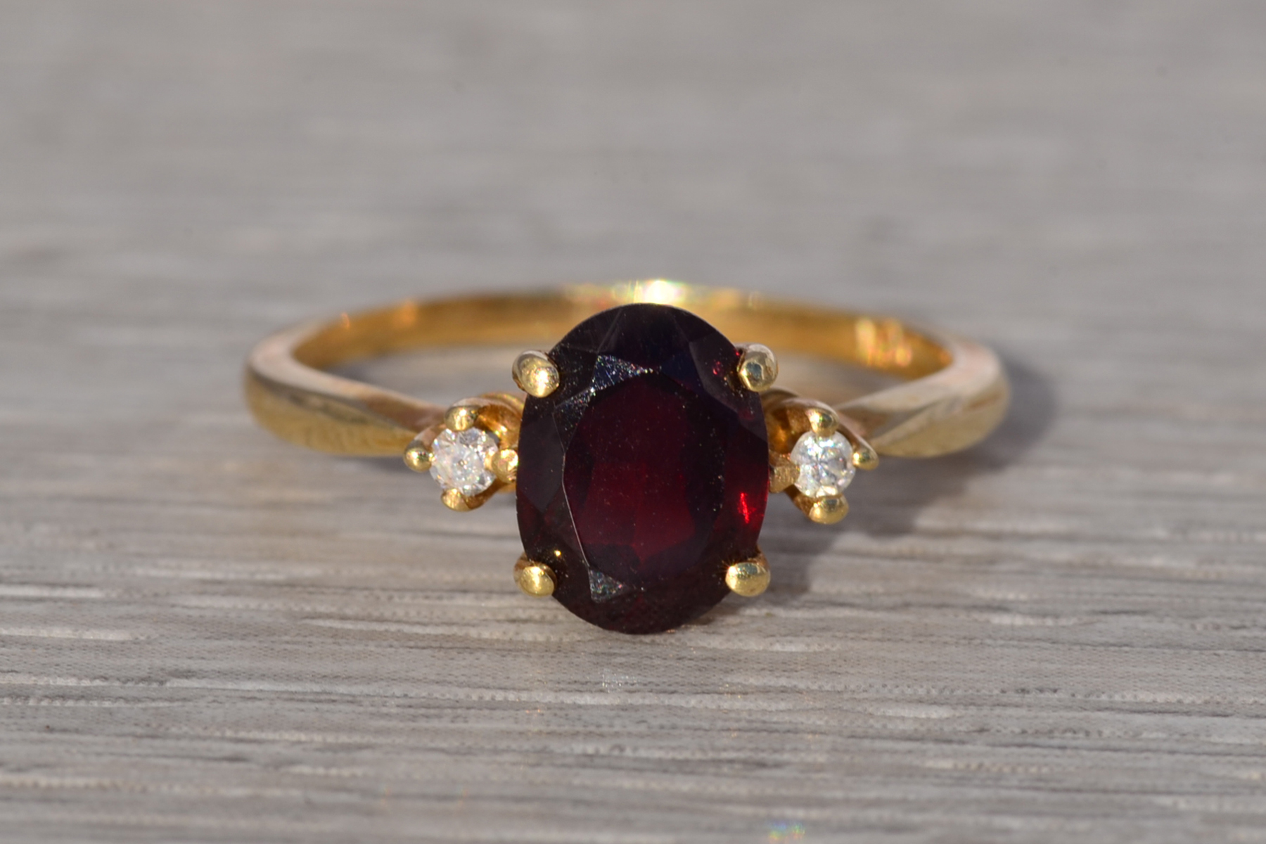 The Crimson Ember: Vintage Garnet & Diamond Ring in 14k Yellow Gold - Image 2