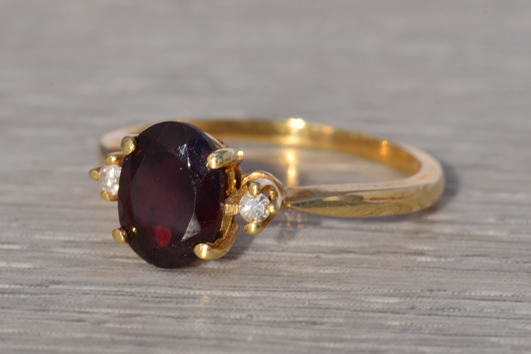 The Crimson Ember: Vintage Garnet & Diamond Ring in 14k Yellow Gold - Image 3