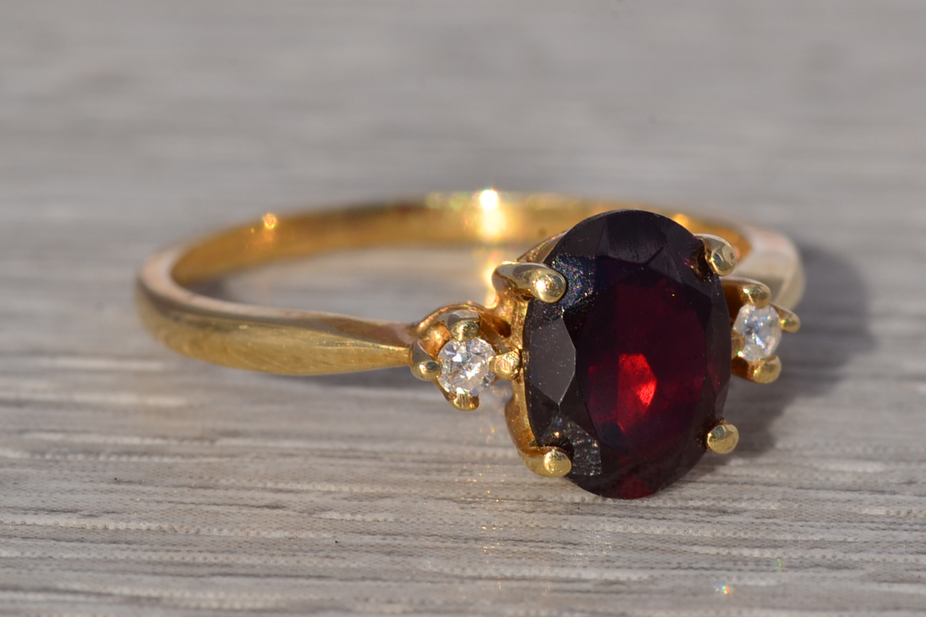 The Crimson Ember: Vintage Garnet & Diamond Ring in 14k Yellow Gold - Image 6