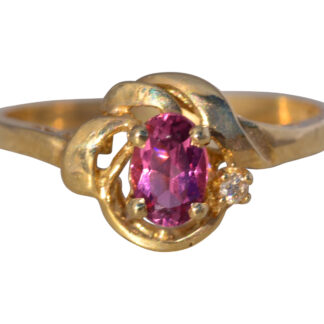 The Rosé Current: Vintage Pink Tourmaline & Diamond Ring in 14k Yellow Gold