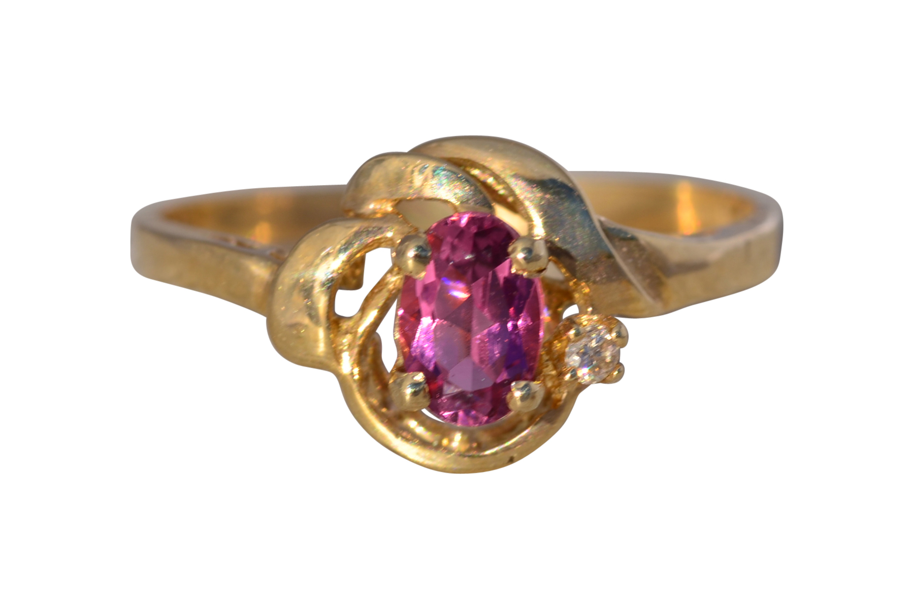 The Rosé Current: Vintage Pink Tourmaline & Diamond Ring in 14k Yellow Gold