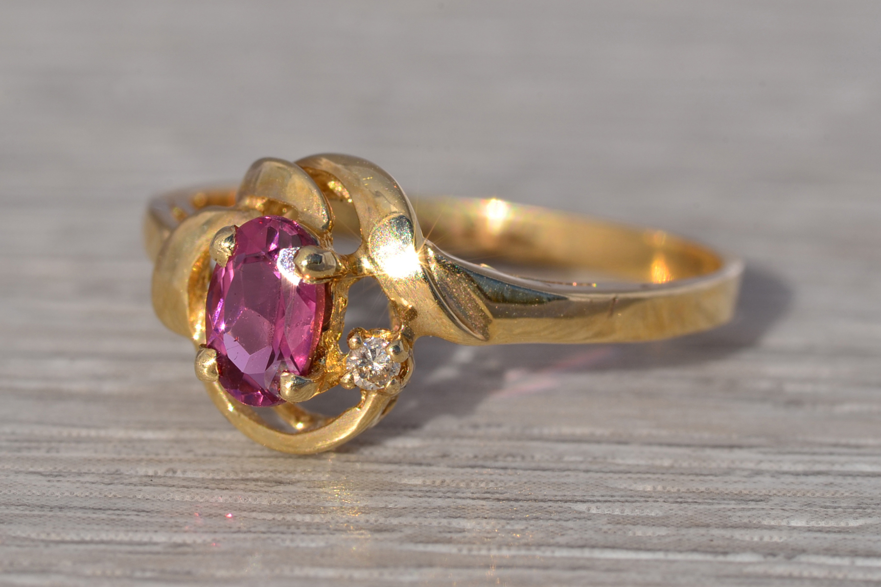 The Rosé Current: Vintage Pink Tourmaline & Diamond Ring in 14k Yellow Gold - Image 3