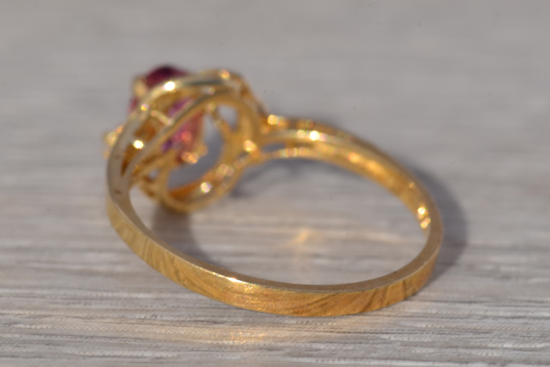 The Rosé Current: Vintage Pink Tourmaline & Diamond Ring in 14k Yellow Gold - Image 4