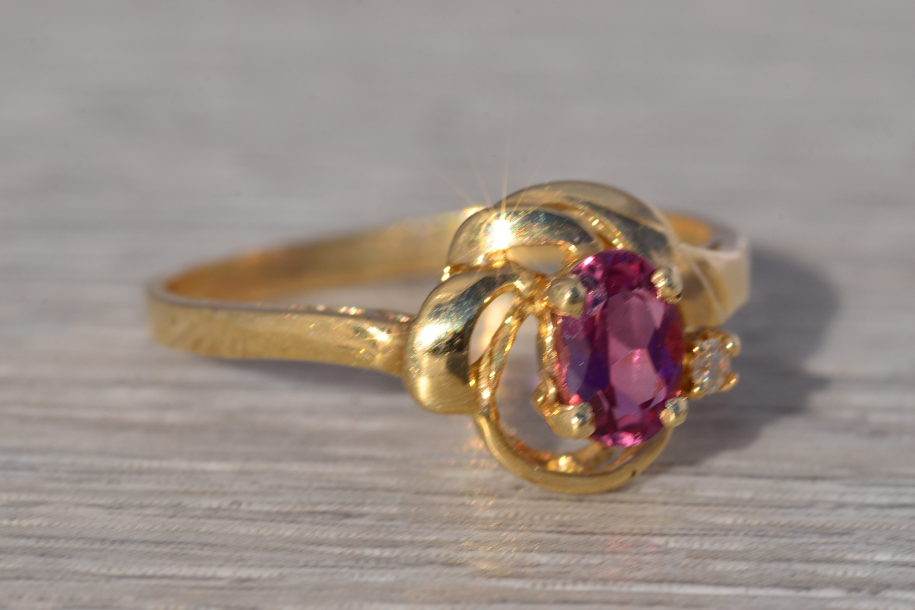 The Rosé Current: Vintage Pink Tourmaline & Diamond Ring in 14k Yellow Gold - Image 6