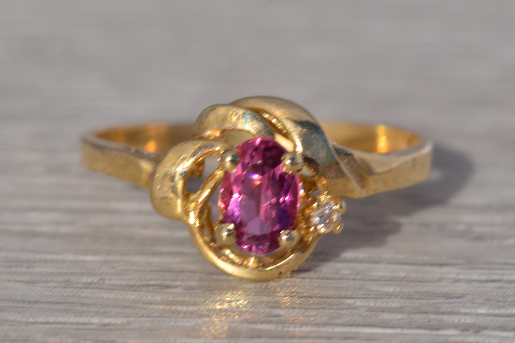The Rosé Current: Vintage Pink Tourmaline & Diamond Ring in 14k Yellow Gold - Image 7