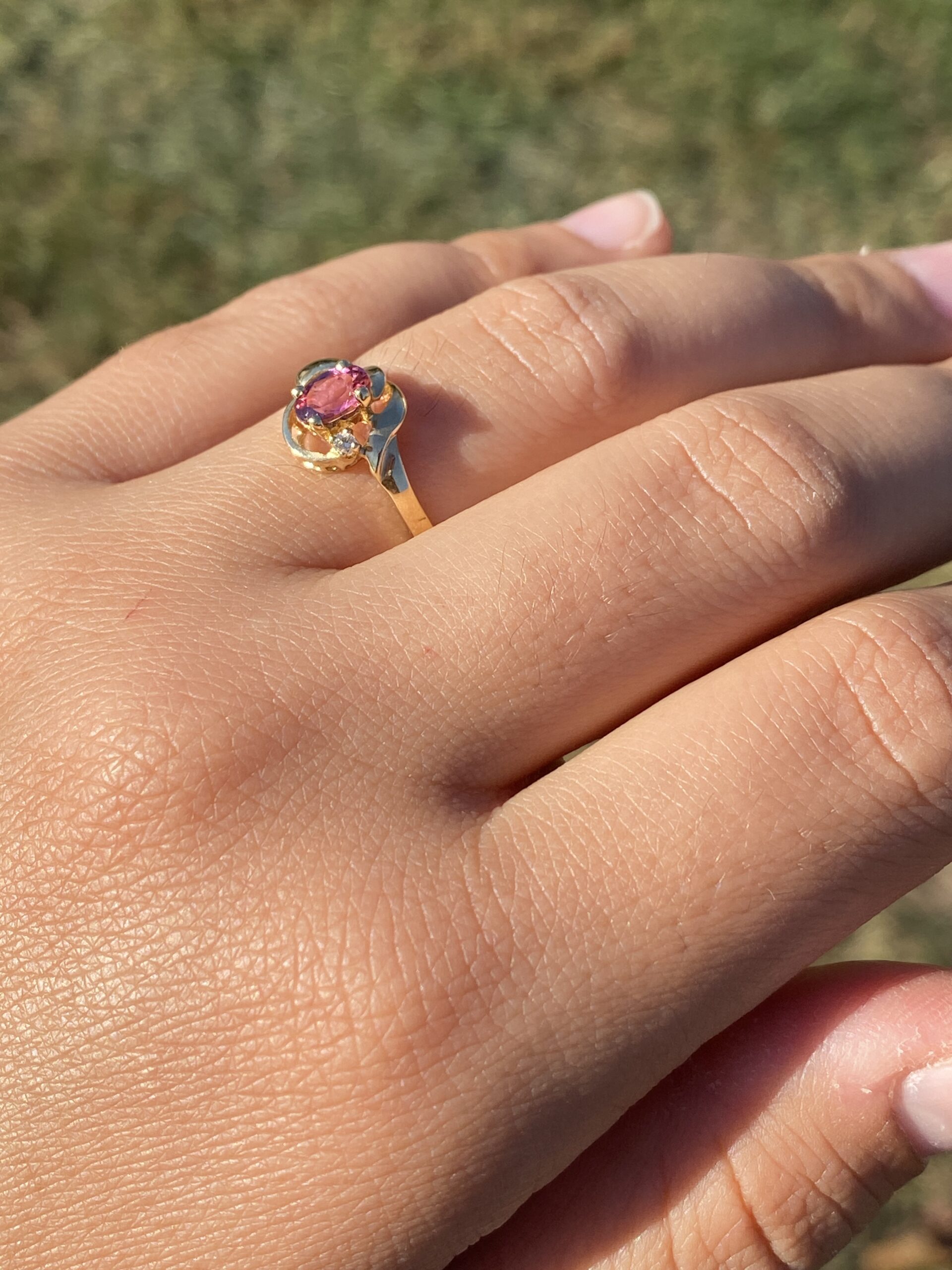 The Rosé Current: Vintage Pink Tourmaline & Diamond Ring in 14k Yellow Gold - Image 9