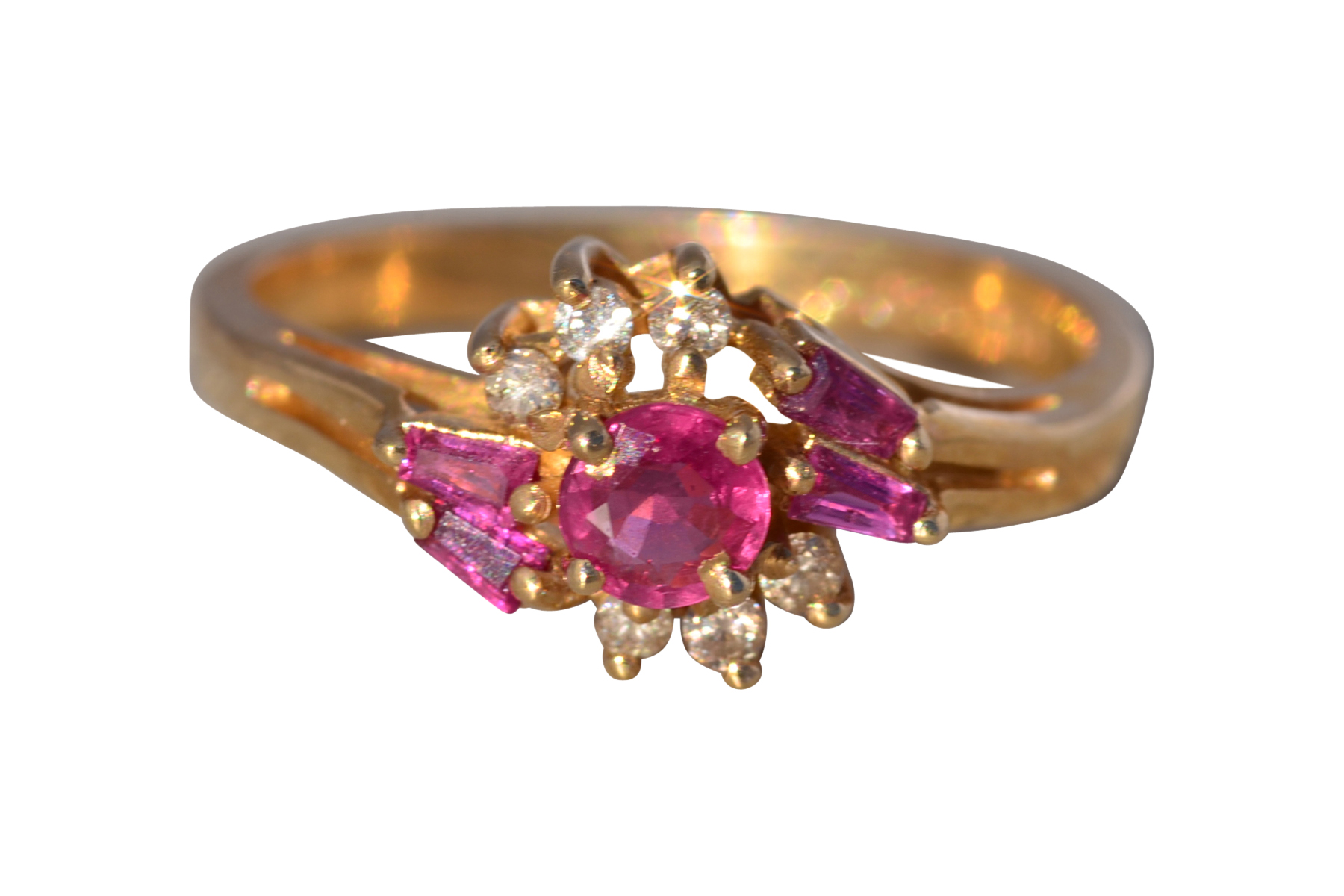 The Rosette Burst: Ruby and Diamond Ring in Yellow Gold